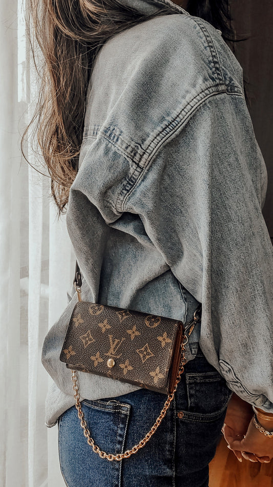 Authentic Vintage Louis Vuitton (RA0994) Upcycle Small Wallet with Strap and Chain