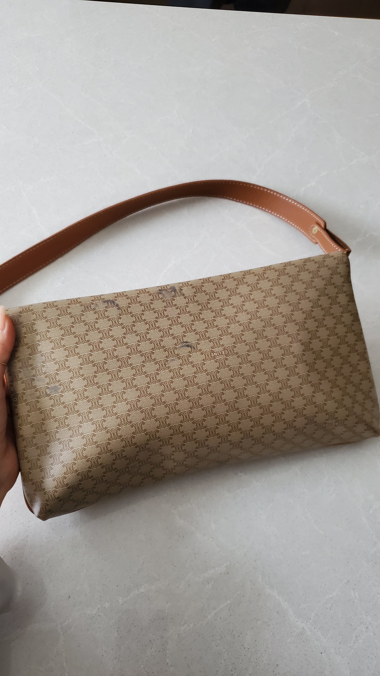 Authentic Vintage Celine Upcycle (Tan) Purse on Strap