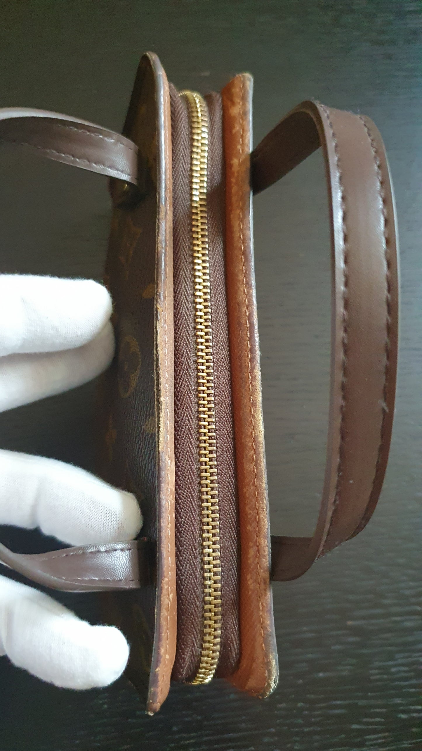 Authentic Vintage Louis Vuitton Upcycle Brown Monogram Zip Wallet with Two Handles