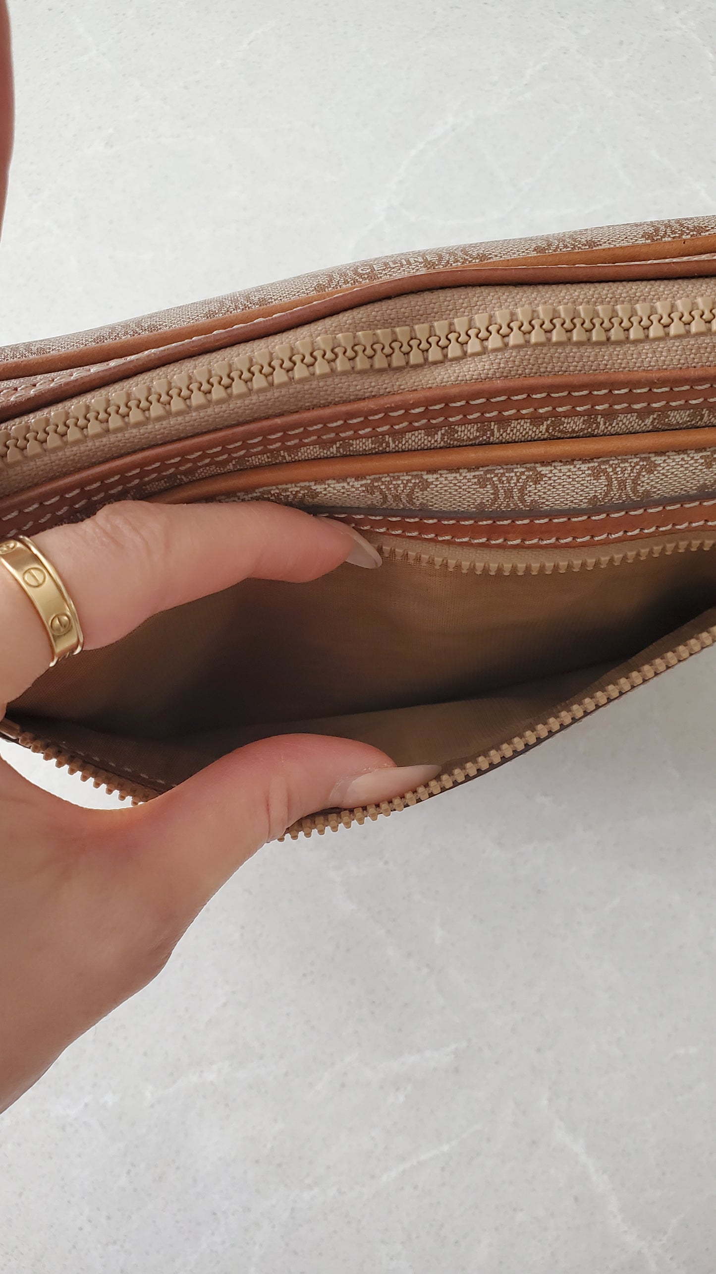 Authentic Vintage Celine Upcycle Tan Shoulder Purse with Chain & Strap