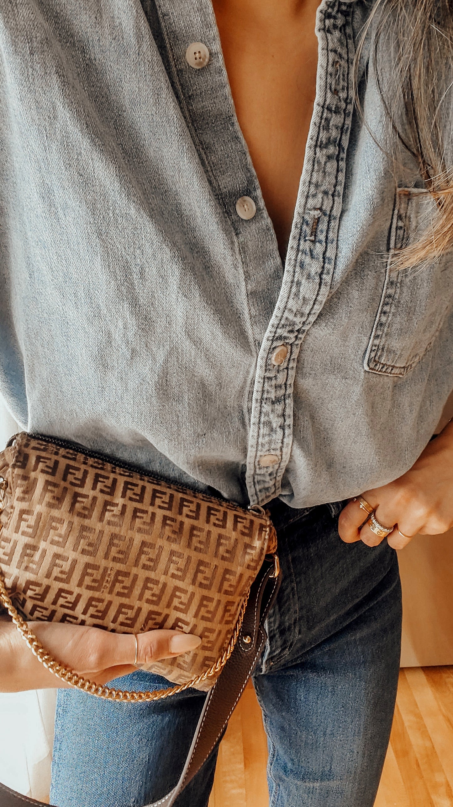 Authentic Vintage Fendi Upcycle Brown Shoulder Purse with Chain & Strap
