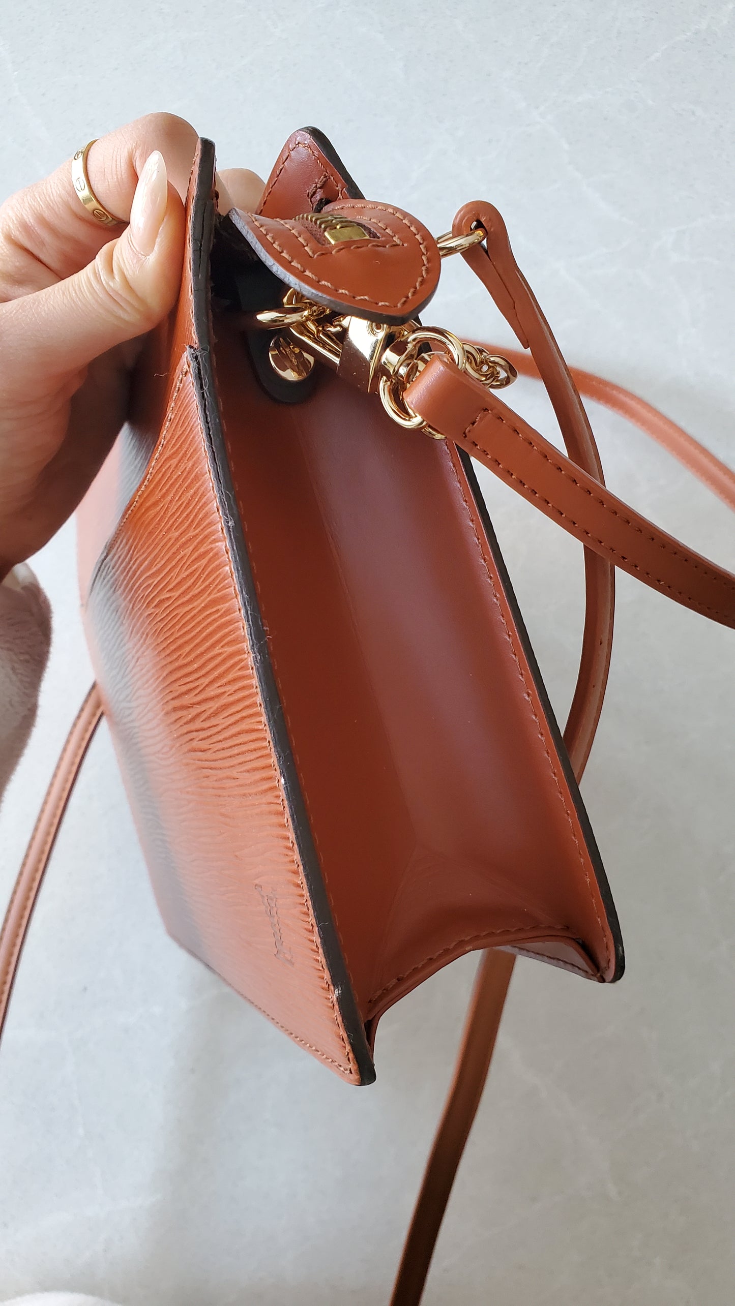 Authentic Louis Vuitton Upcycle Tan Epi Purse with Straps and Chain