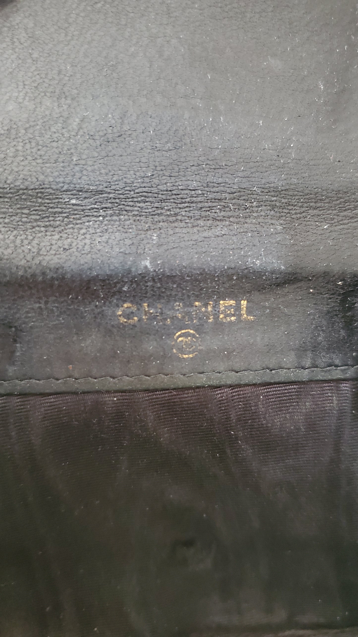 Authentic Vintage Chanel Upcycle Black Caviar Compact Wallet on Chain