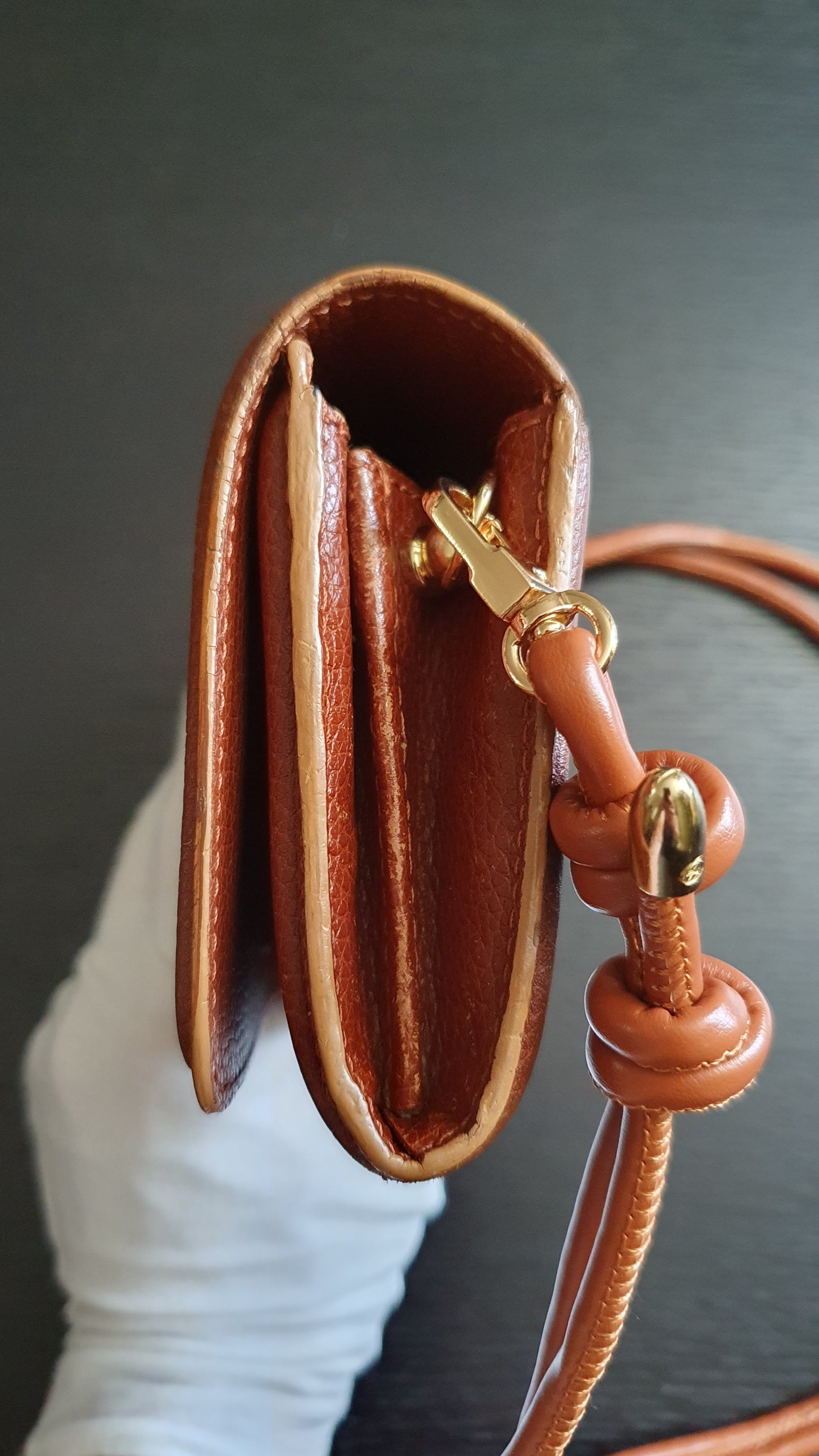Authentic Chloe Upcycle Brown Leather Long Wallet with Strap