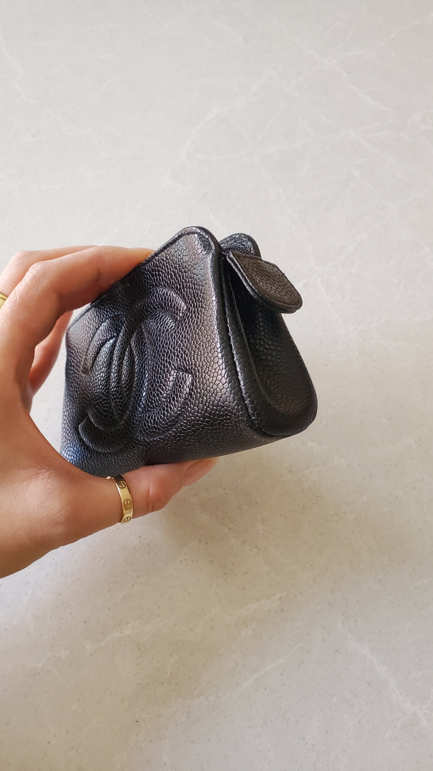 Authentic Chanel Black Caviar Leather Pouch