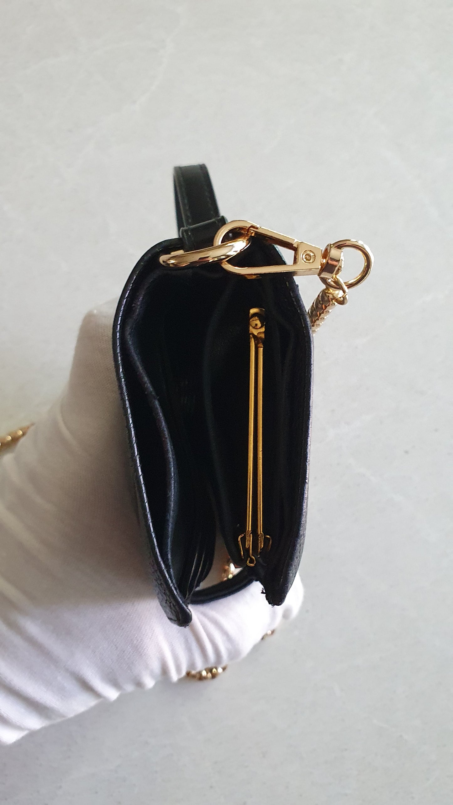 Authentic Chanel Upcycle Black Caviar Long Wallet with Strap & Chain
