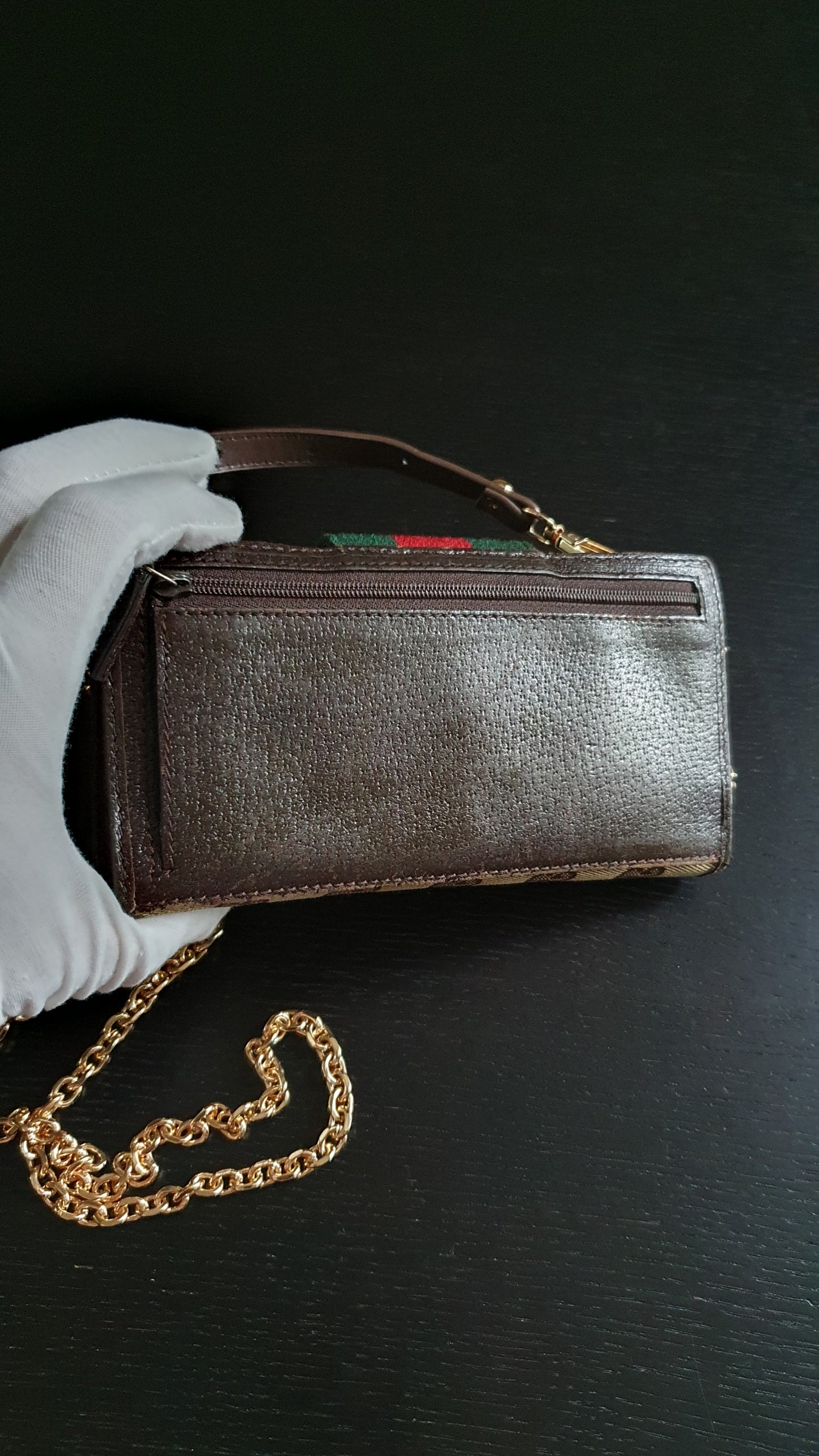 Authentic Gucci Upcycle Canvas Wallet with Strap and Chain
