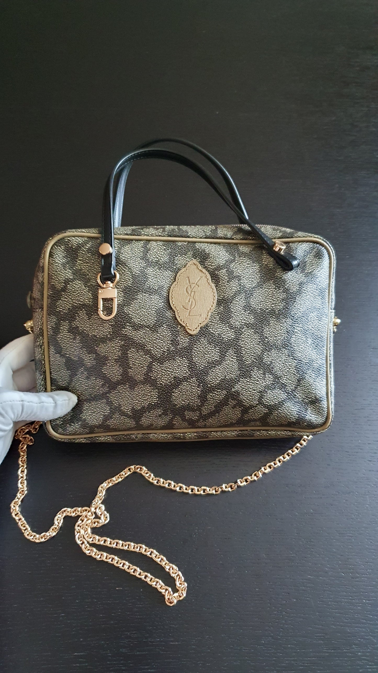 Authentic Vintage YSL Yves Saint Laurent Upcycle Print Purse with Handle Straps & Chain