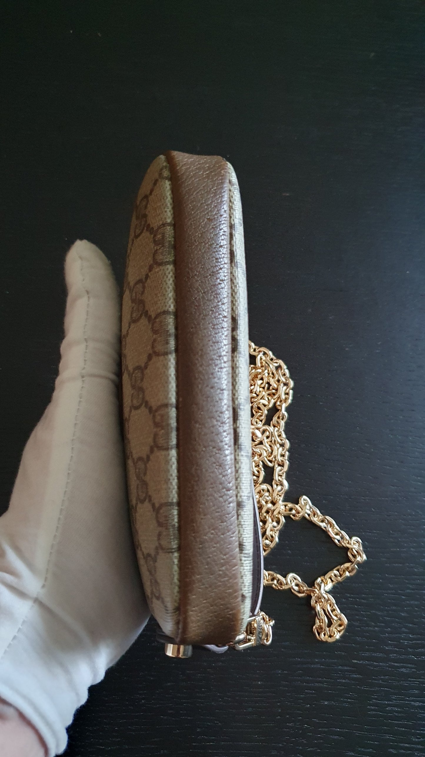 Authentic Vintage Gucci Upcycle Small Brown Pouch with Chain & Strap