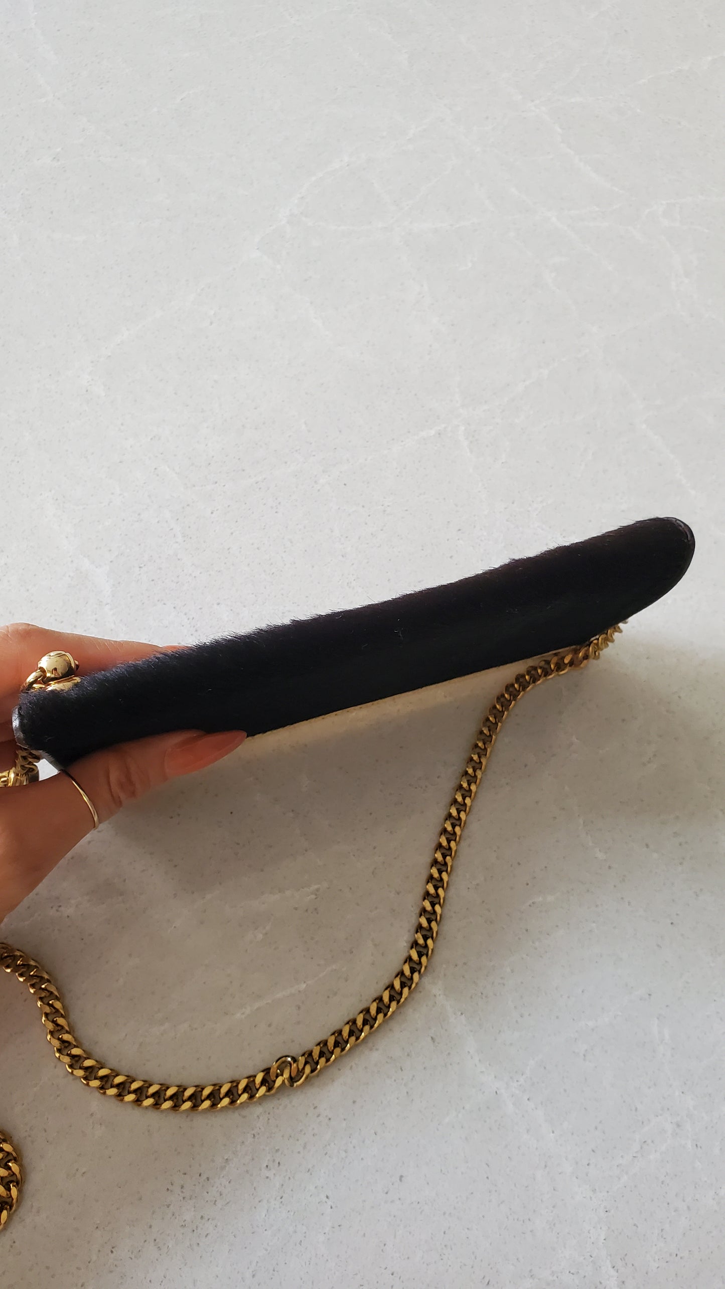 Authentic Unique Vintage Gucci Upcycle Versatile Black Furry Flap Wallet on Chain