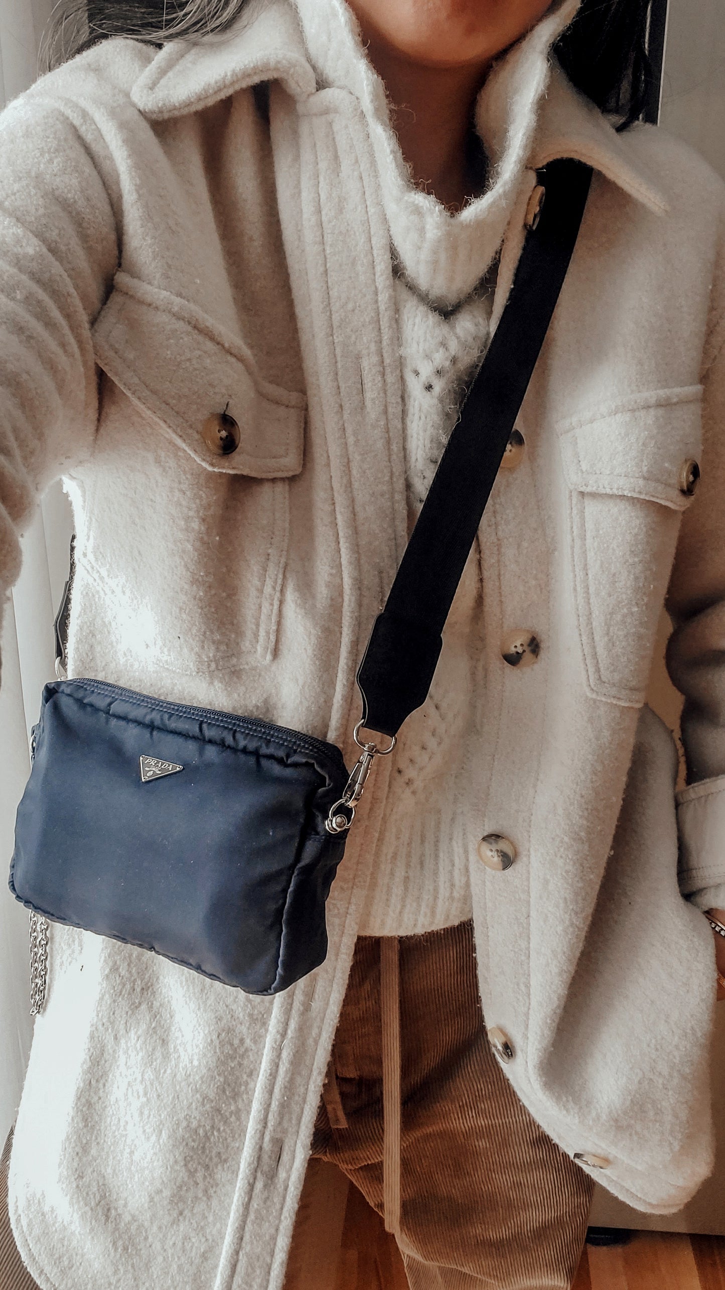 Authentic Prada Upcycle (Dark Navy) Nylon Pouch on Chain & Strap