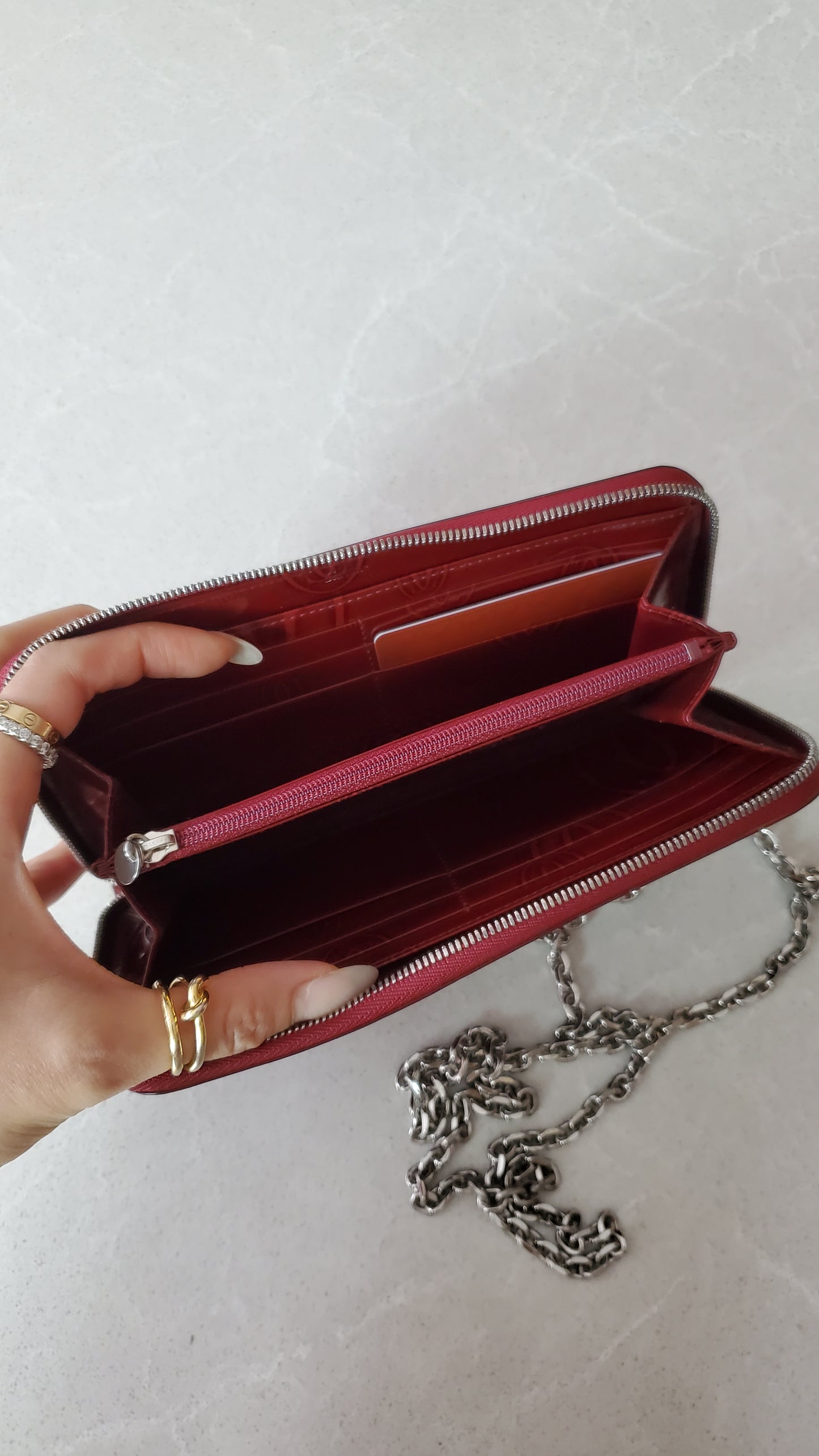 Authentic Vintage Cartier Upcycle Long Zip Wallet with Chains