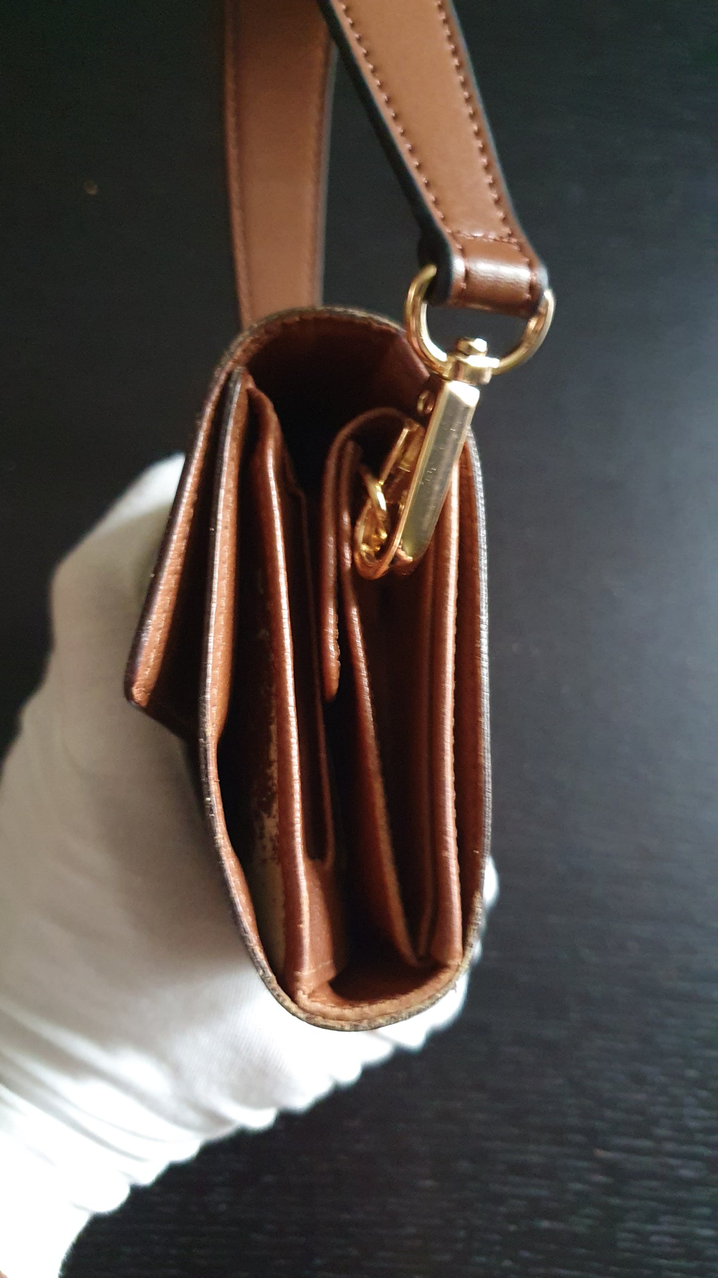 Authentic Vintage Louis Vuitton Small Brown Wallet with Short Handle Strap