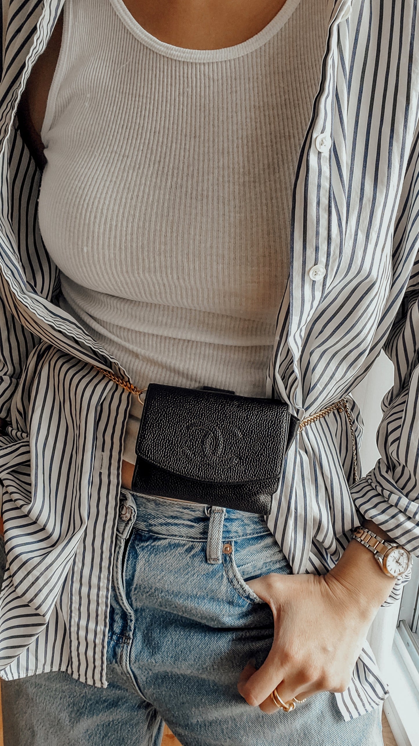 Authentic Vintage Chanel Upcycle Black Caviar Compact Wallet on Chain