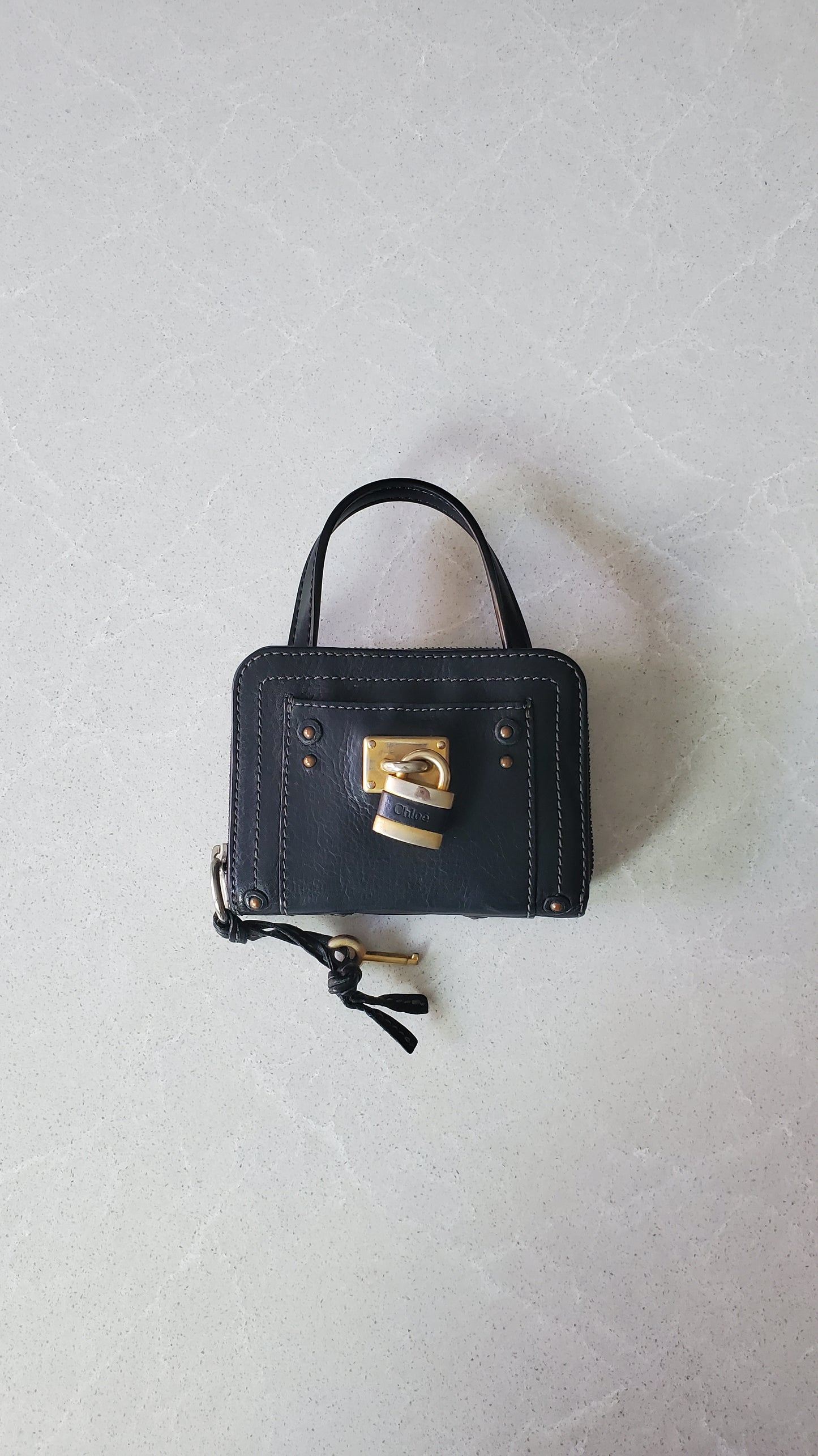 Authentic Chloé Upcycle Small Black Compact Wallet with Single Handle