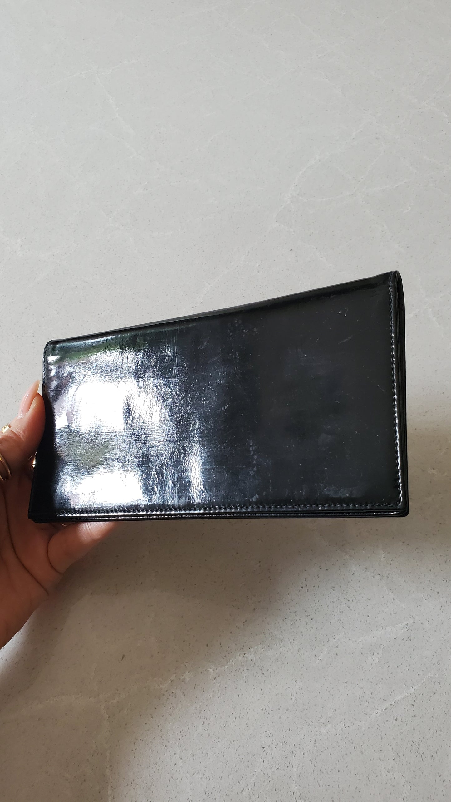 Authentic Chanel Black Patent Flat Flap Wallet