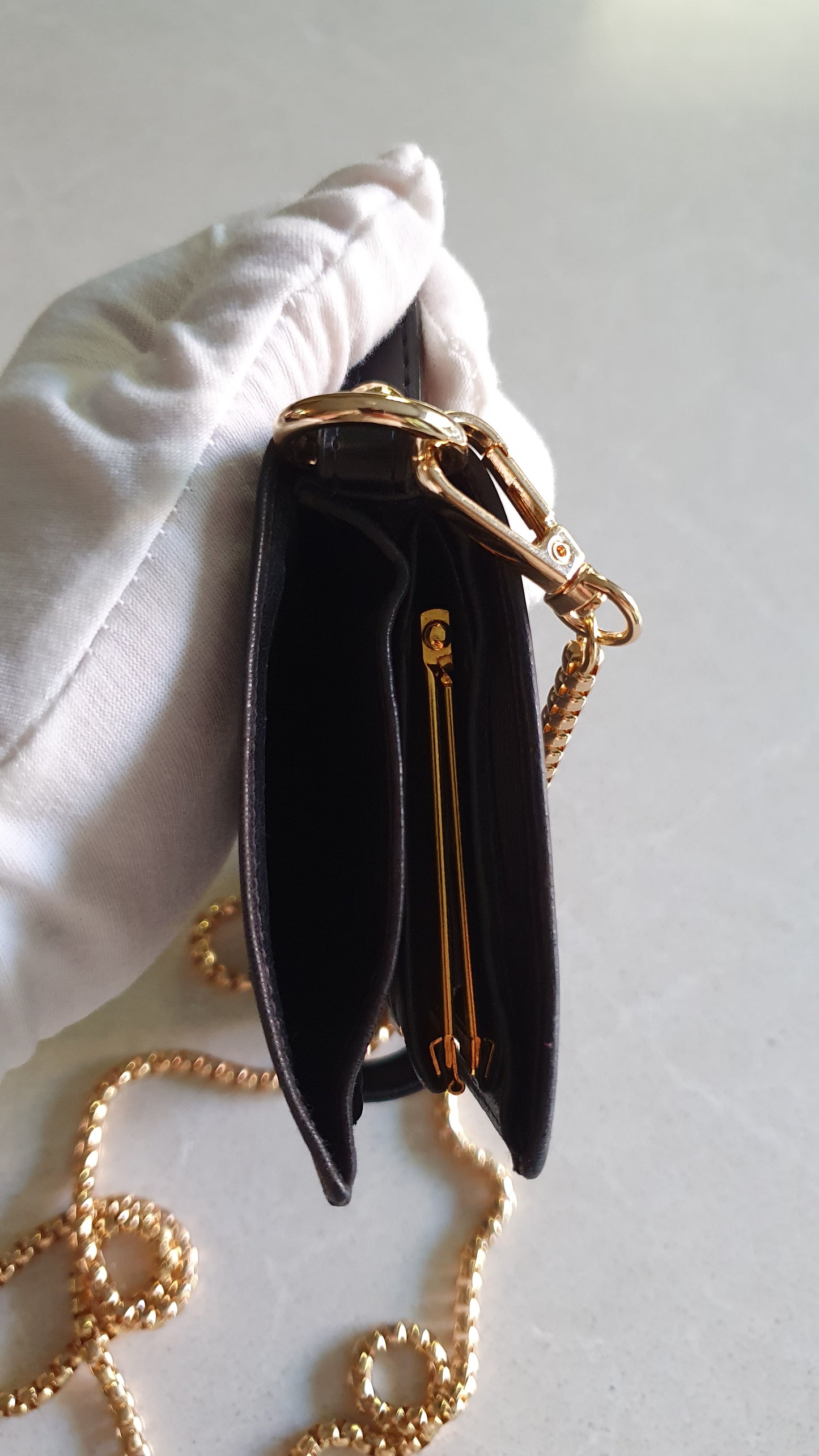 Authentic Chanel Upcycle Black Leather Long Wallet with Strap & Chain