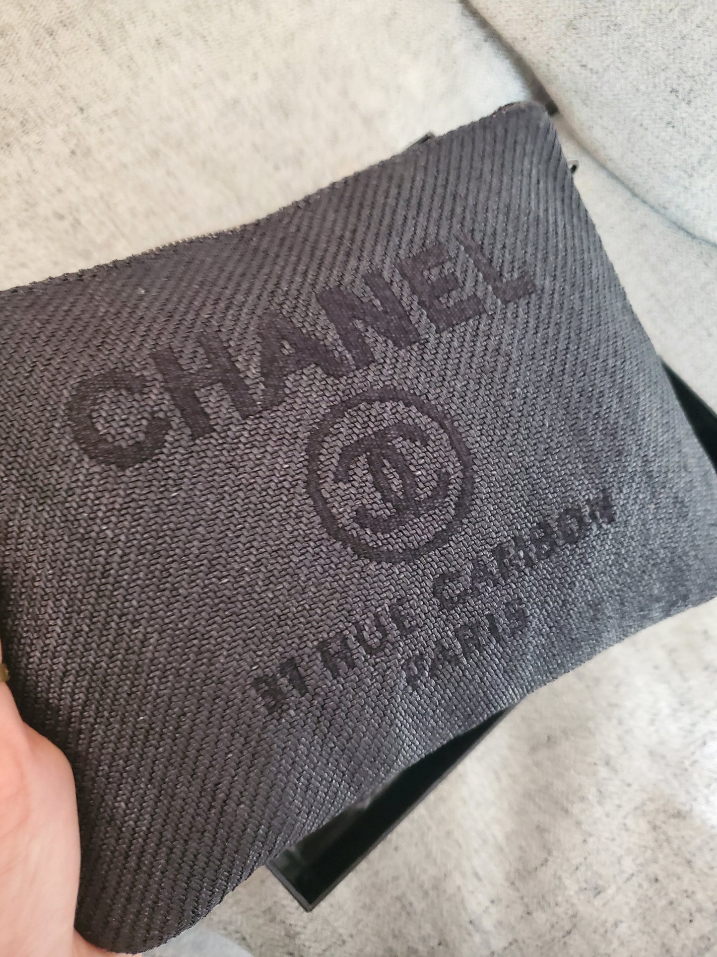 Authentic Chanel Cambon Upcycle Canvas Pouch on Chain