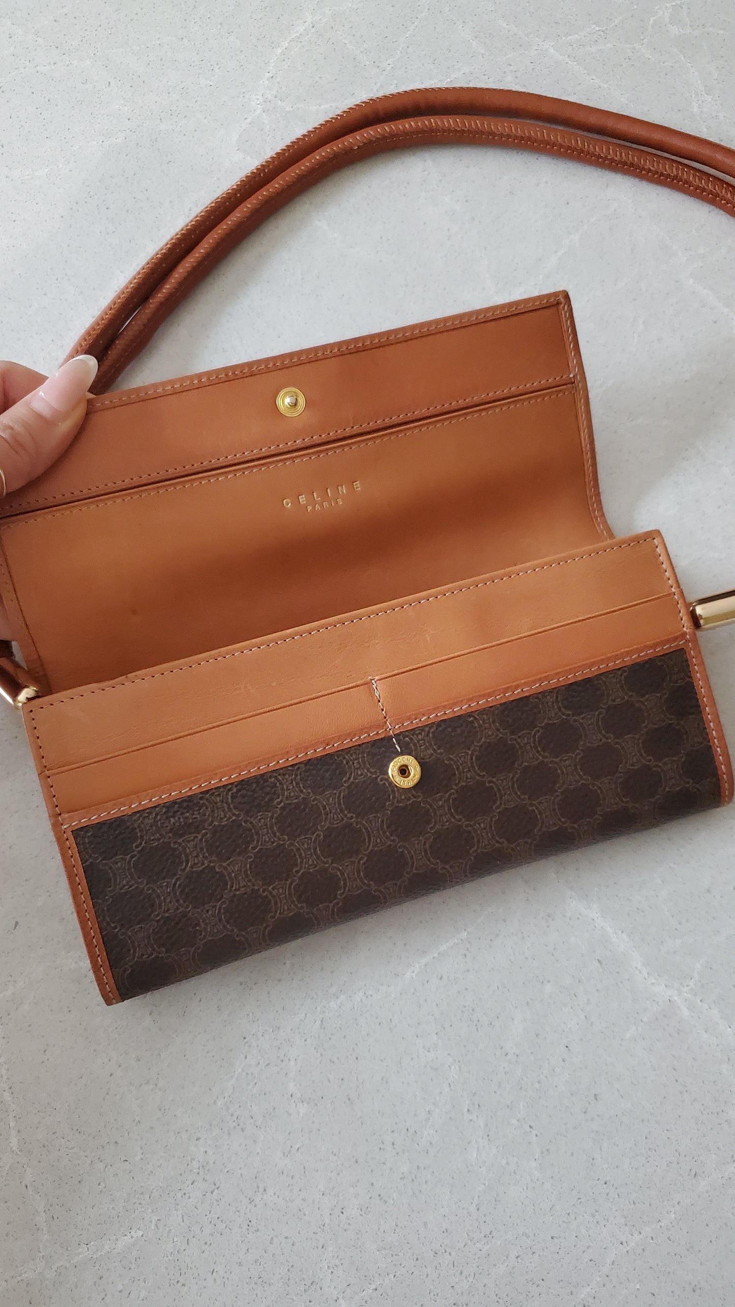 Authentic Vintage Celine Upcycle Long Wallet on Chain & Strap