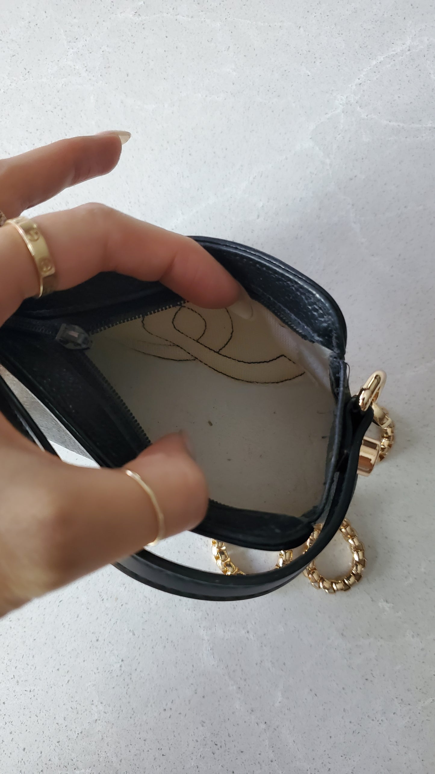 Authentic Chanel Upcycle Mini Black Caviar Pouch with Strap & Chain