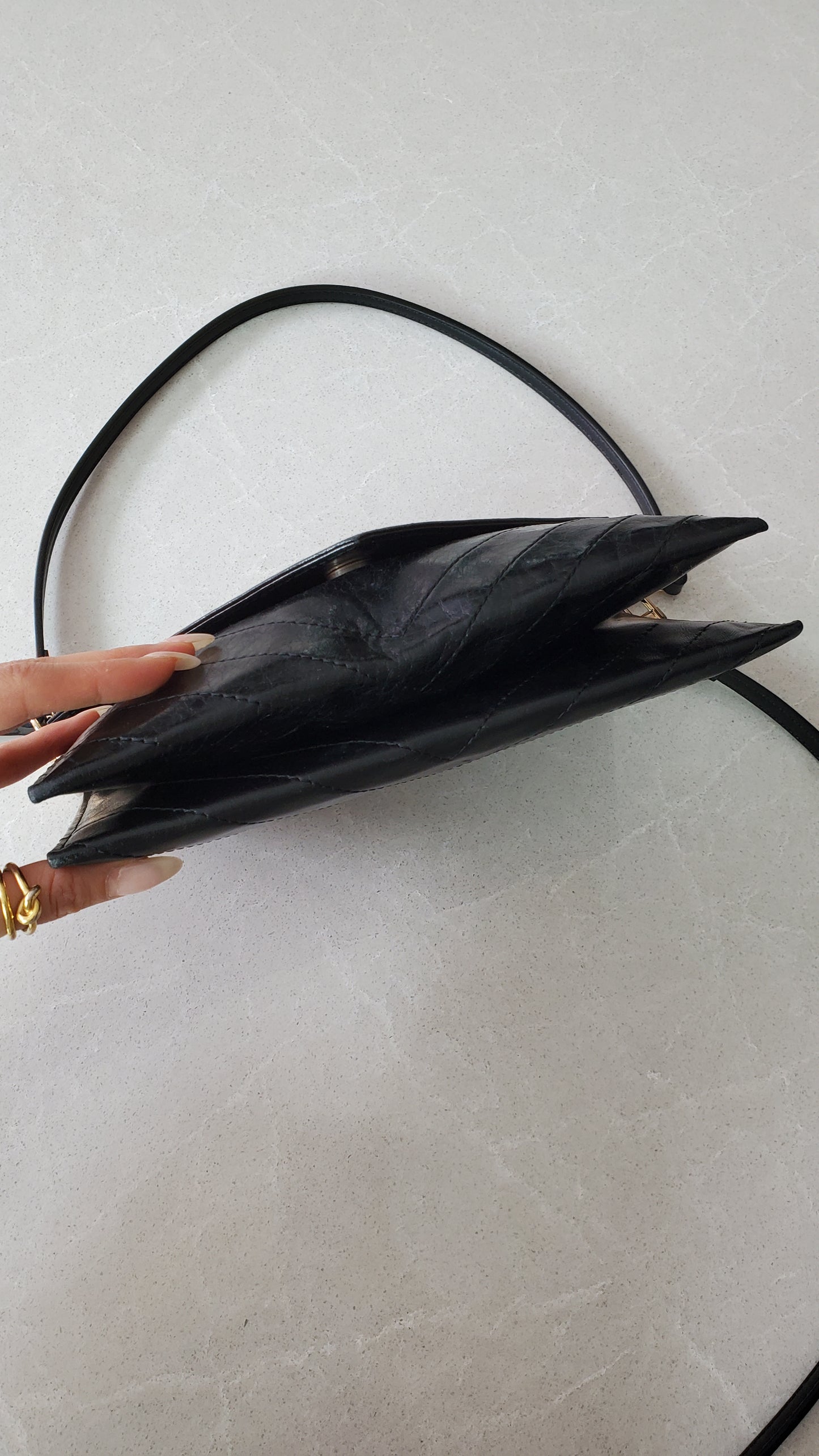 Authentic Vintage YSL Yves Saint Laurent Upcycle Black Leather Multi Compartments Purse with Straps