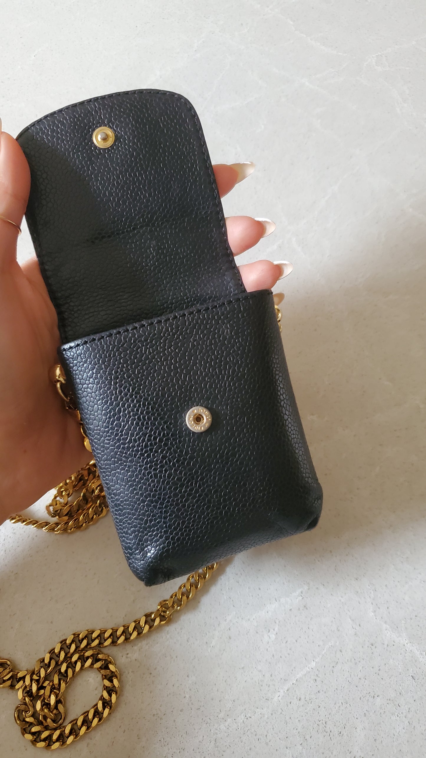 Authentic Vintage Chanel Upcycle Versatile Black Caviar Small Pouch on Chain
