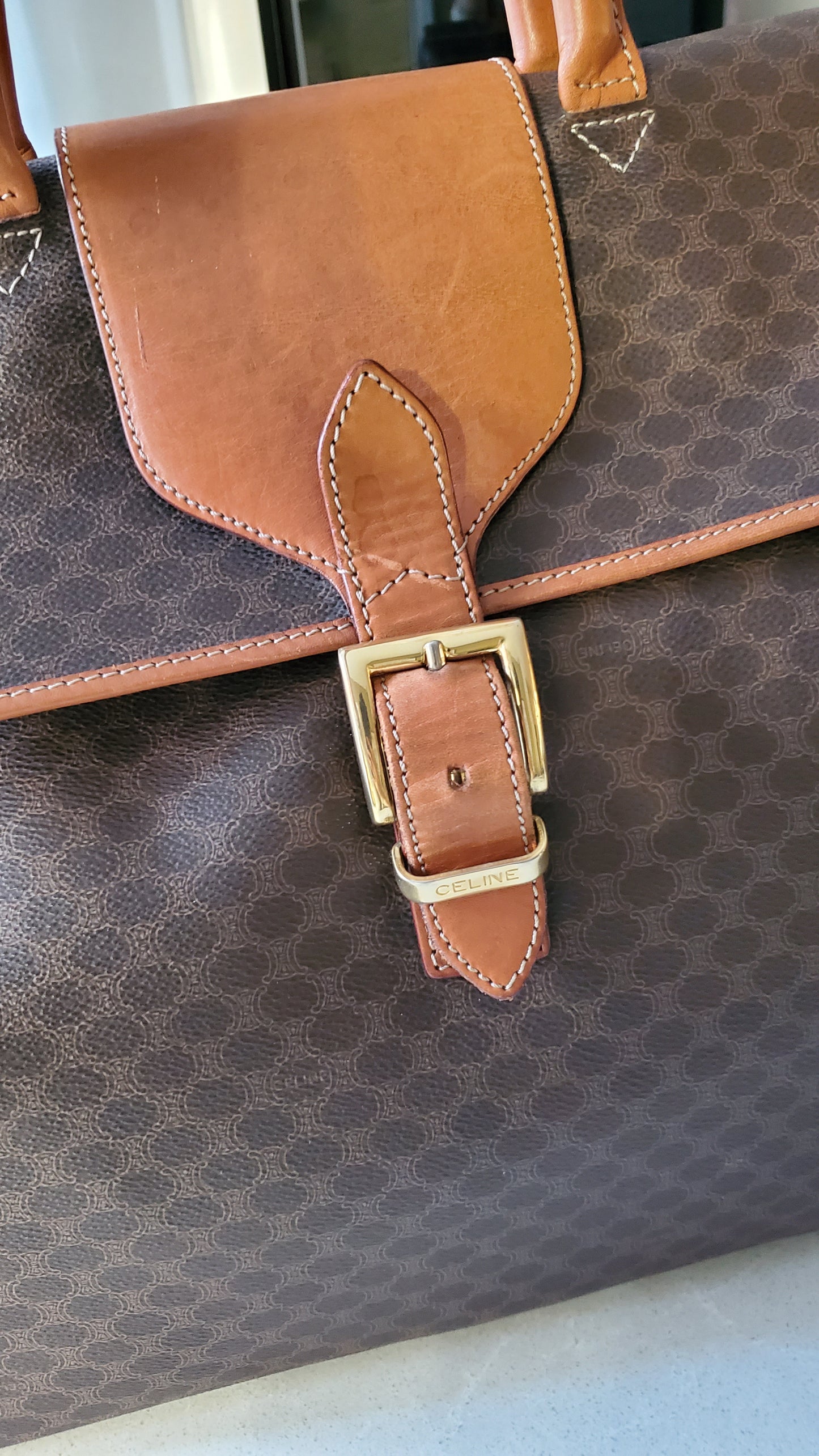 Authentic Vintage Celine XLarge Brown Travel Luggage