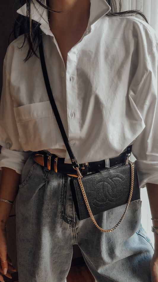 Authentic Vintage Chanel Caviar Upcycle Wallet on Chain & Strap