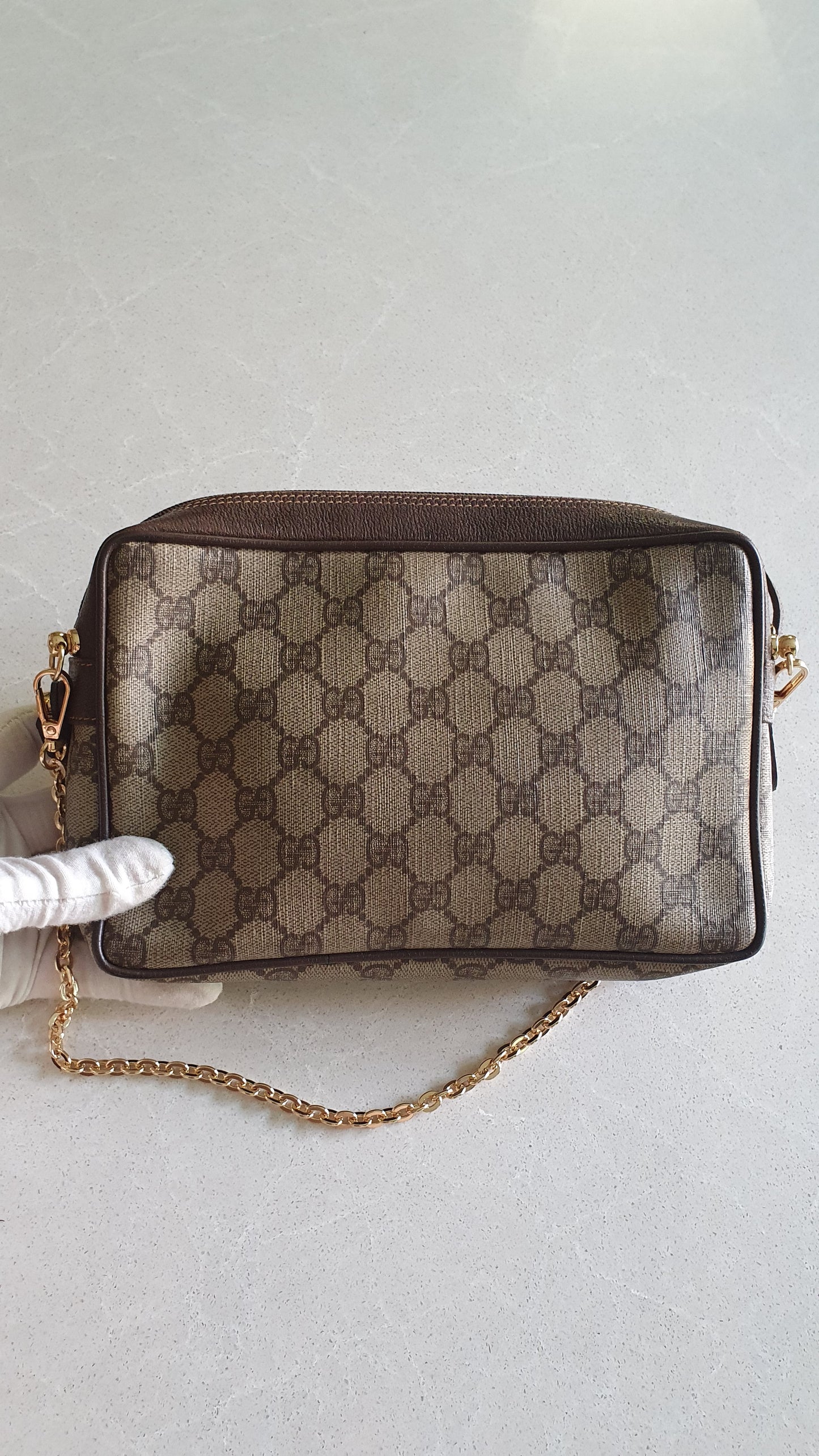 Authentic Vintage Gucci Upcycle Brown Bag with Chain