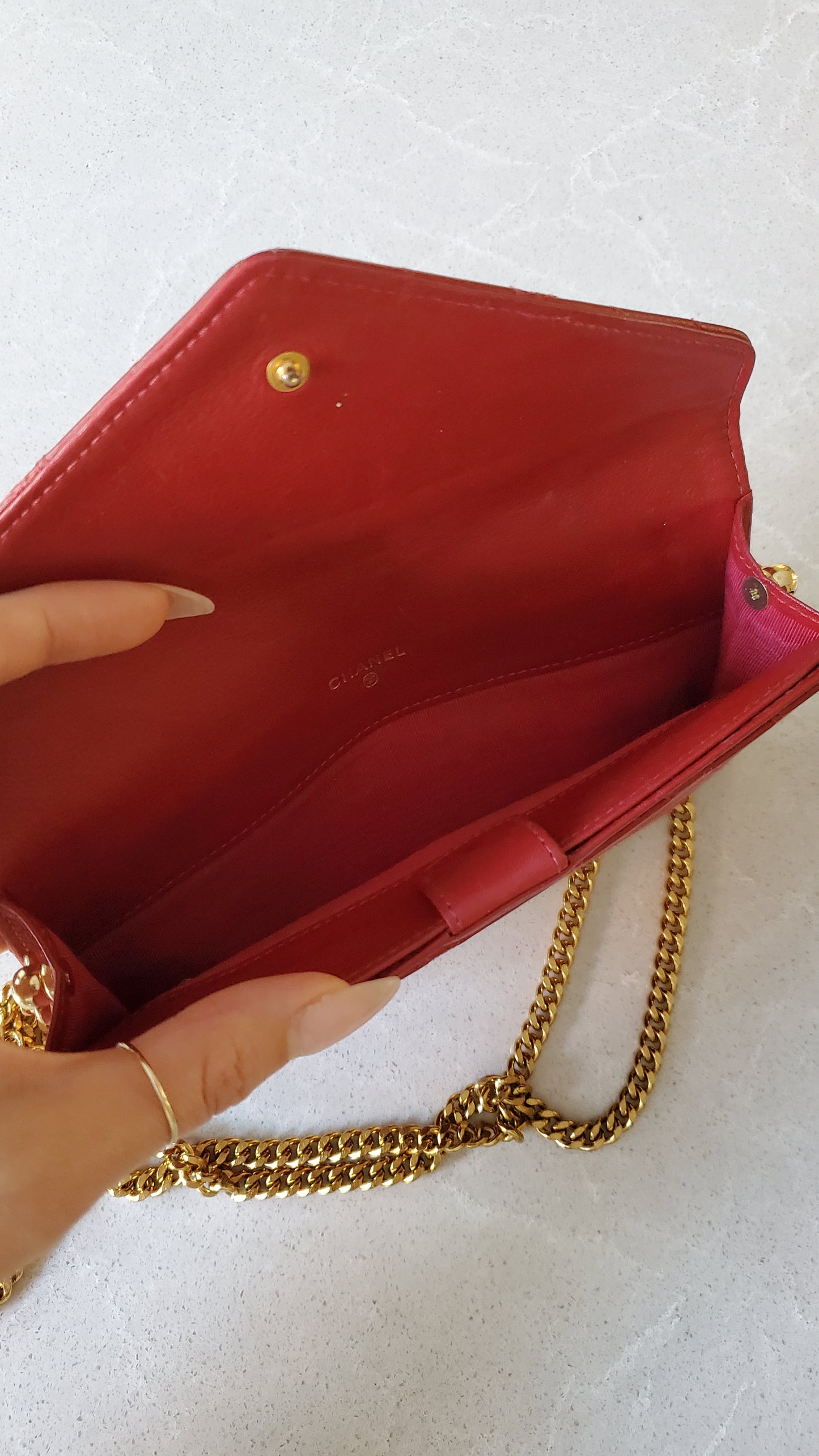 Authentic Vintage Chanel Upcycle Red Leather Wallet on Chain