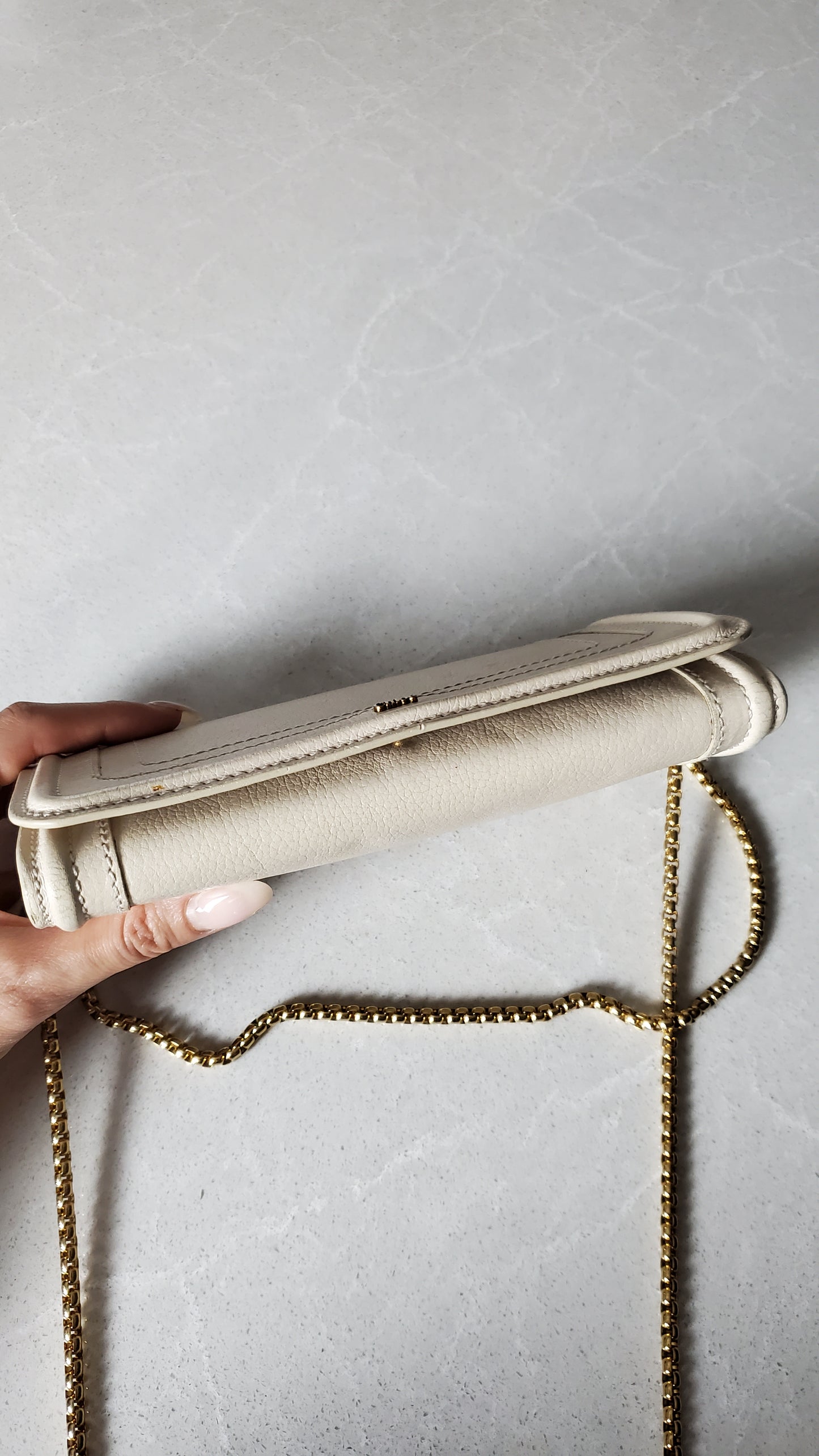 Authentic Chloe Upcycle Cream Leather Wallet with Chain