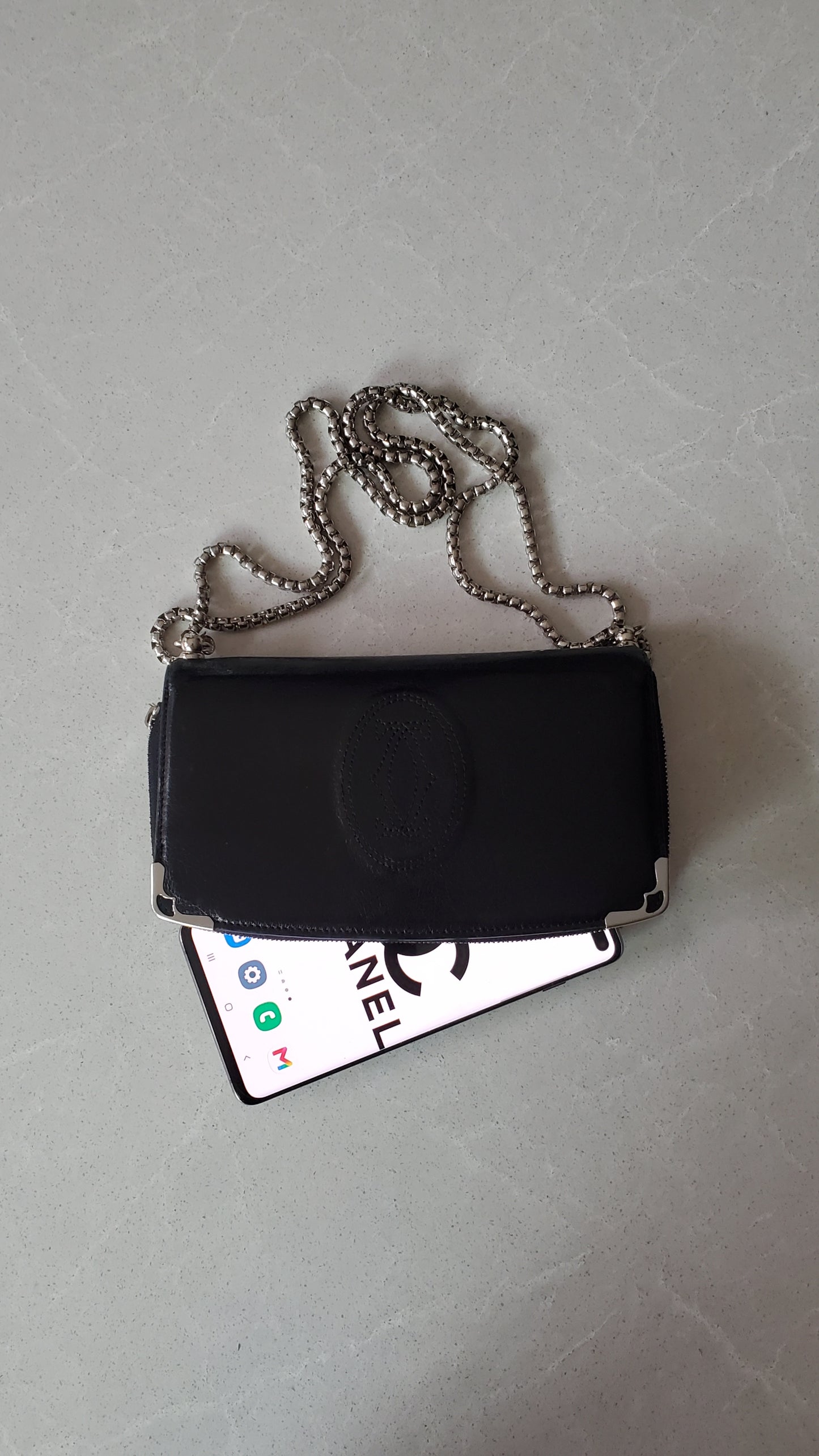 Authentic Vintage Cartier Upcycle Black Leather Wallet with Chain