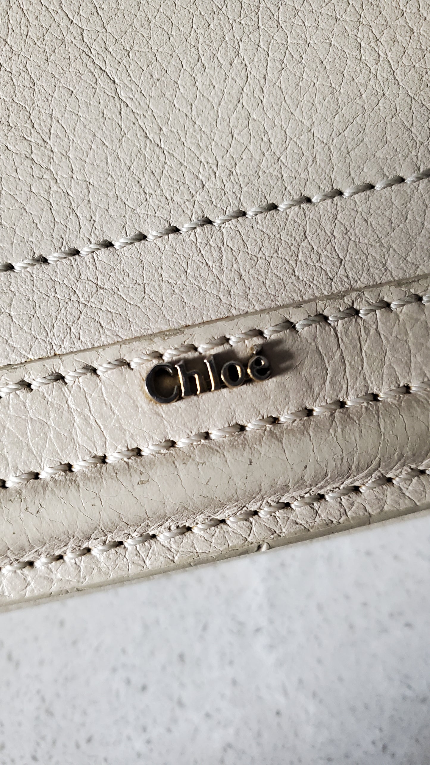 Authentic Chloe Upcycle Cream Leather Wallet with Chain