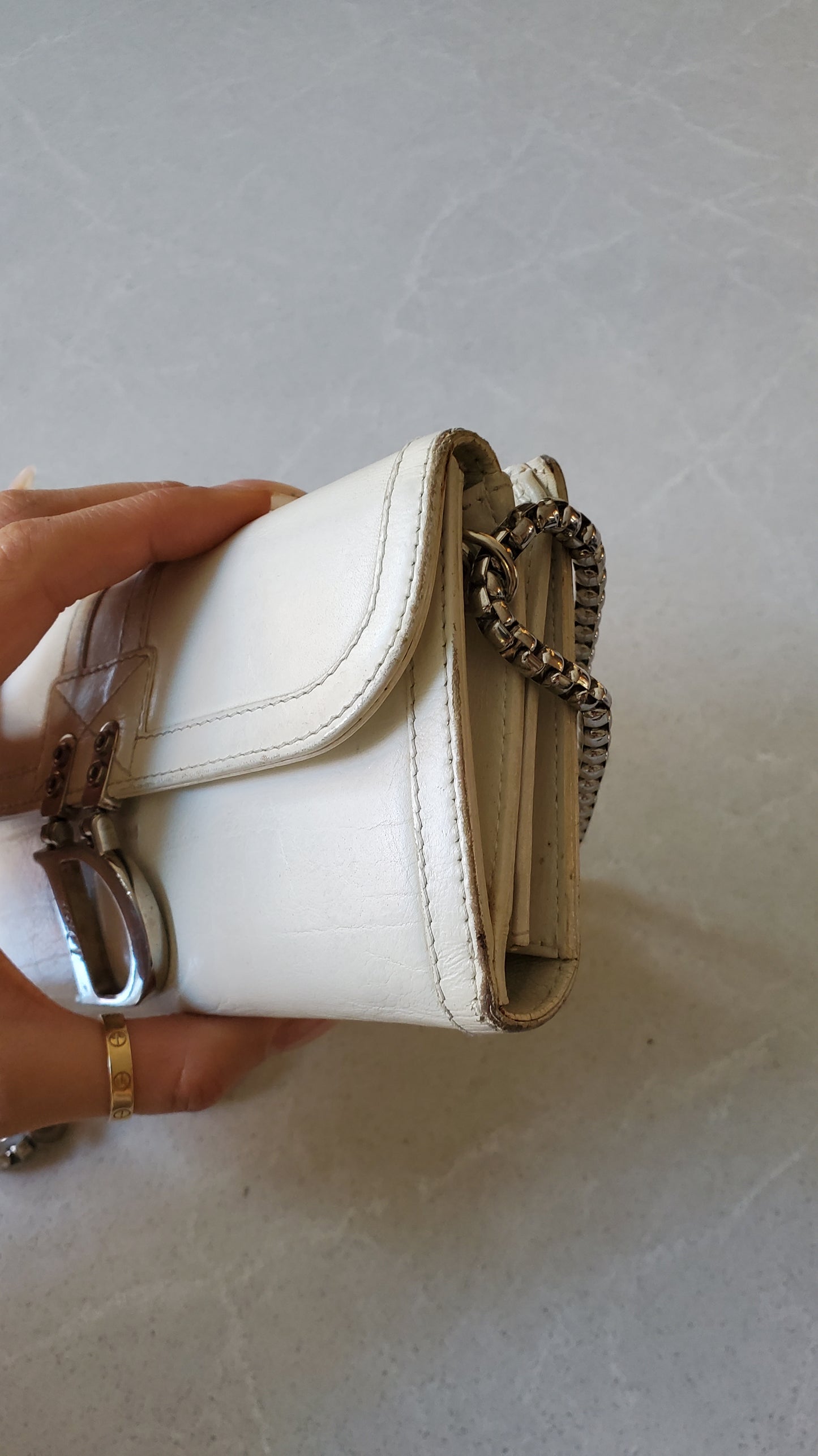 Authentic Vintage Dior Upcycle Cream Wallet with Chain