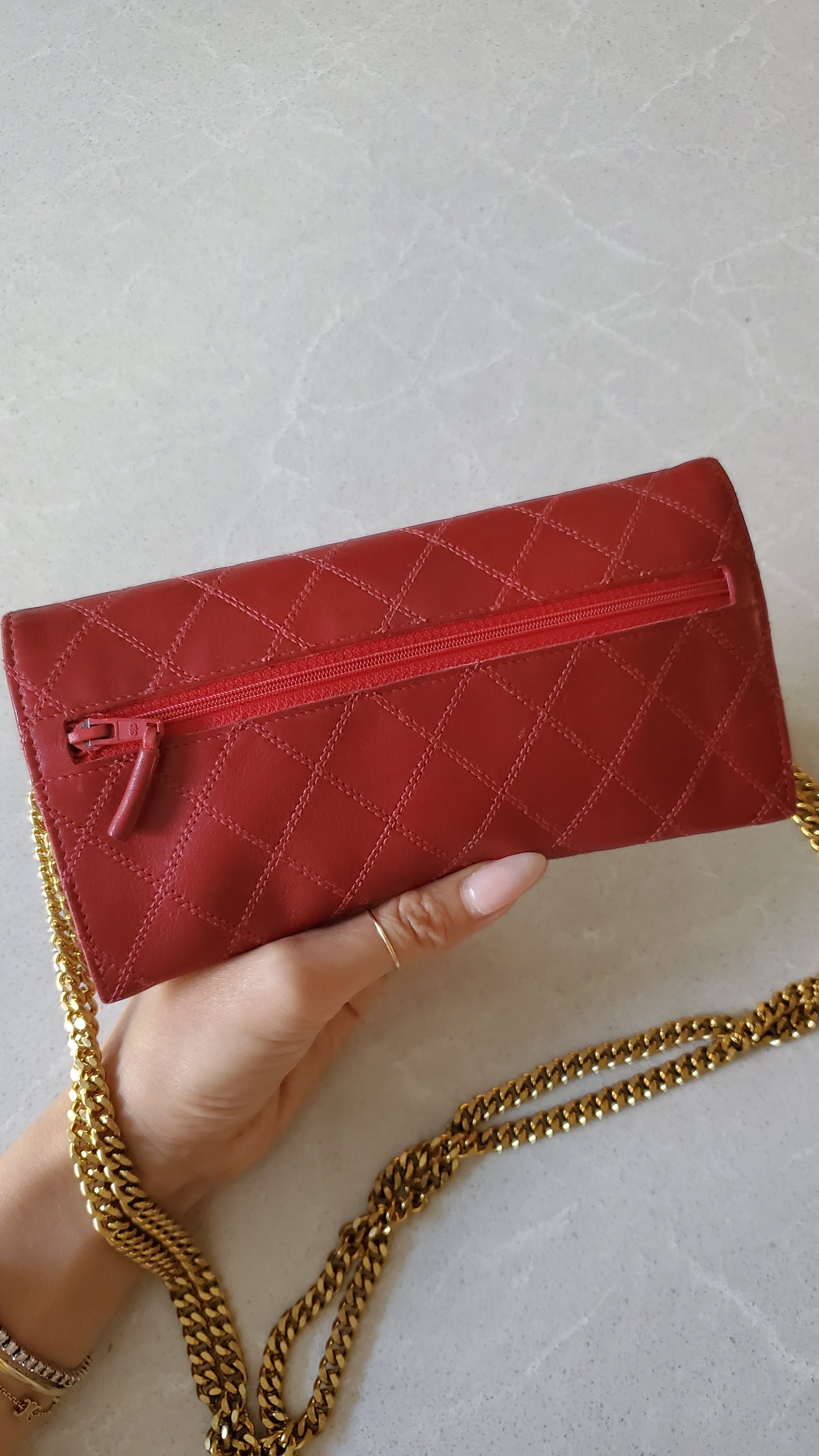 Authentic Vintage Chanel Upcycle Red Leather Wallet on Chain