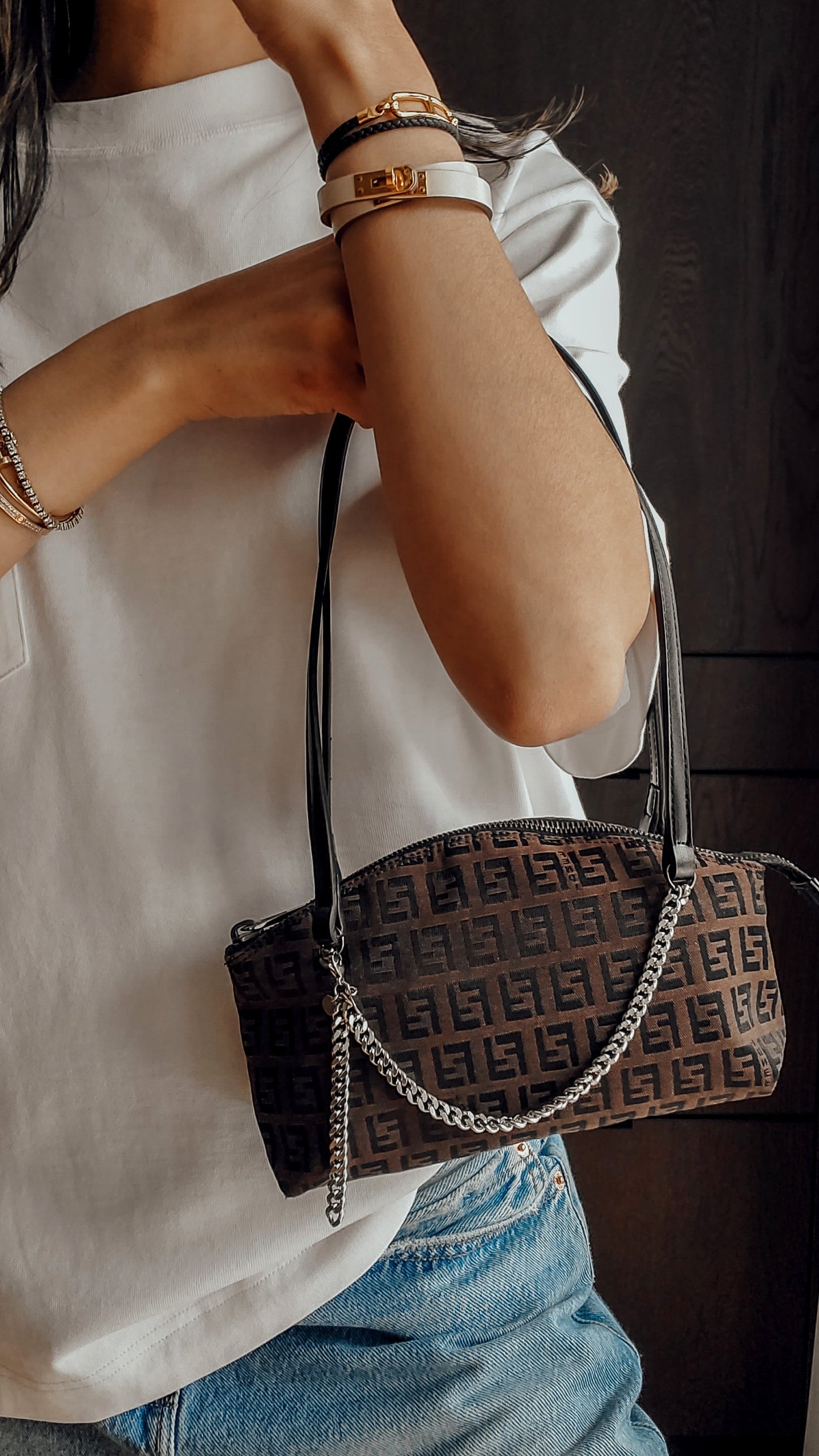 Authentic Vintage Fendi Upcycle Shoulder Purse on Chain & Strap