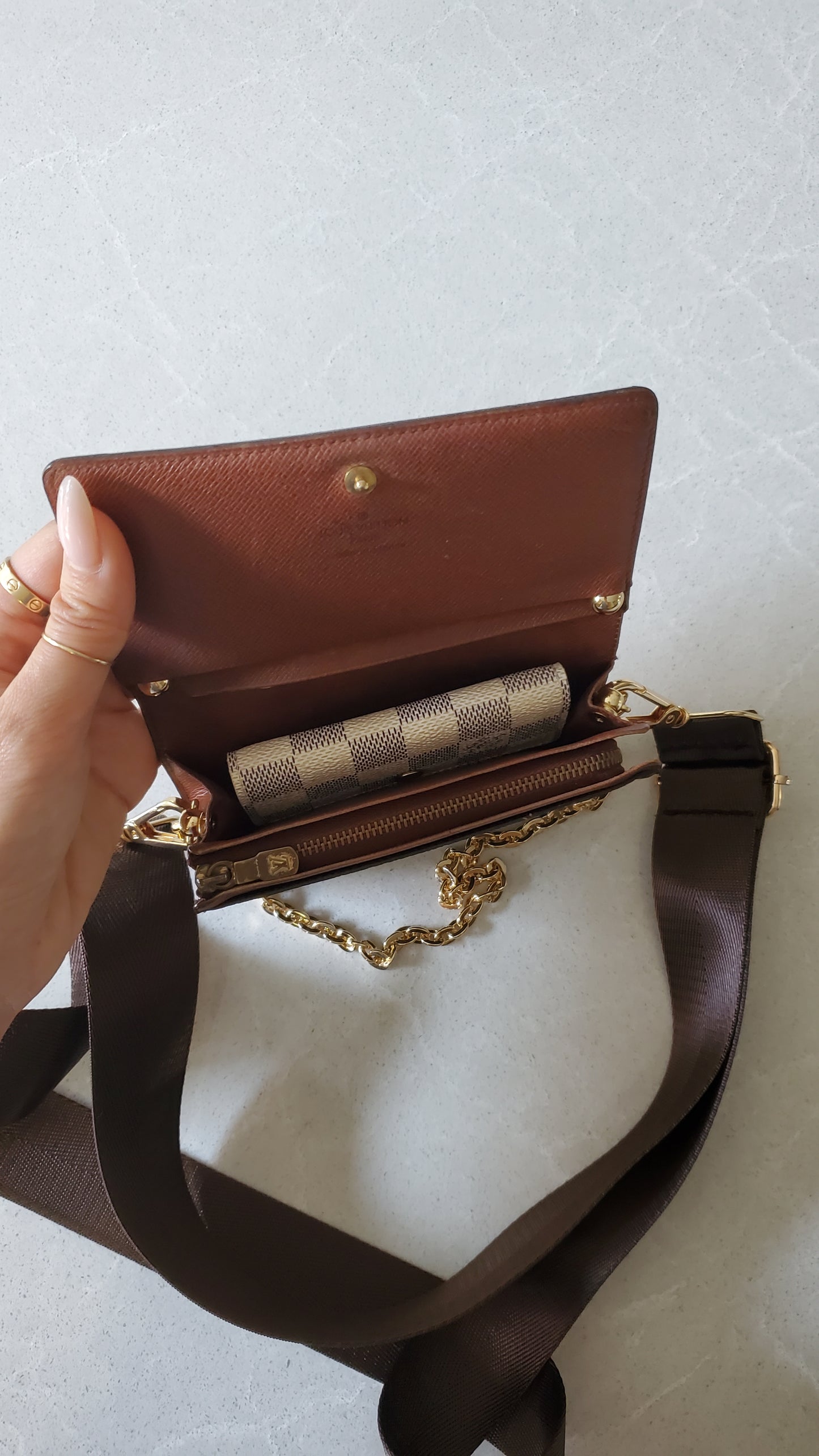 Authentic Vintage Louis Vuitton (RA0956) Upcycle Small Wallet with Strap and Chain