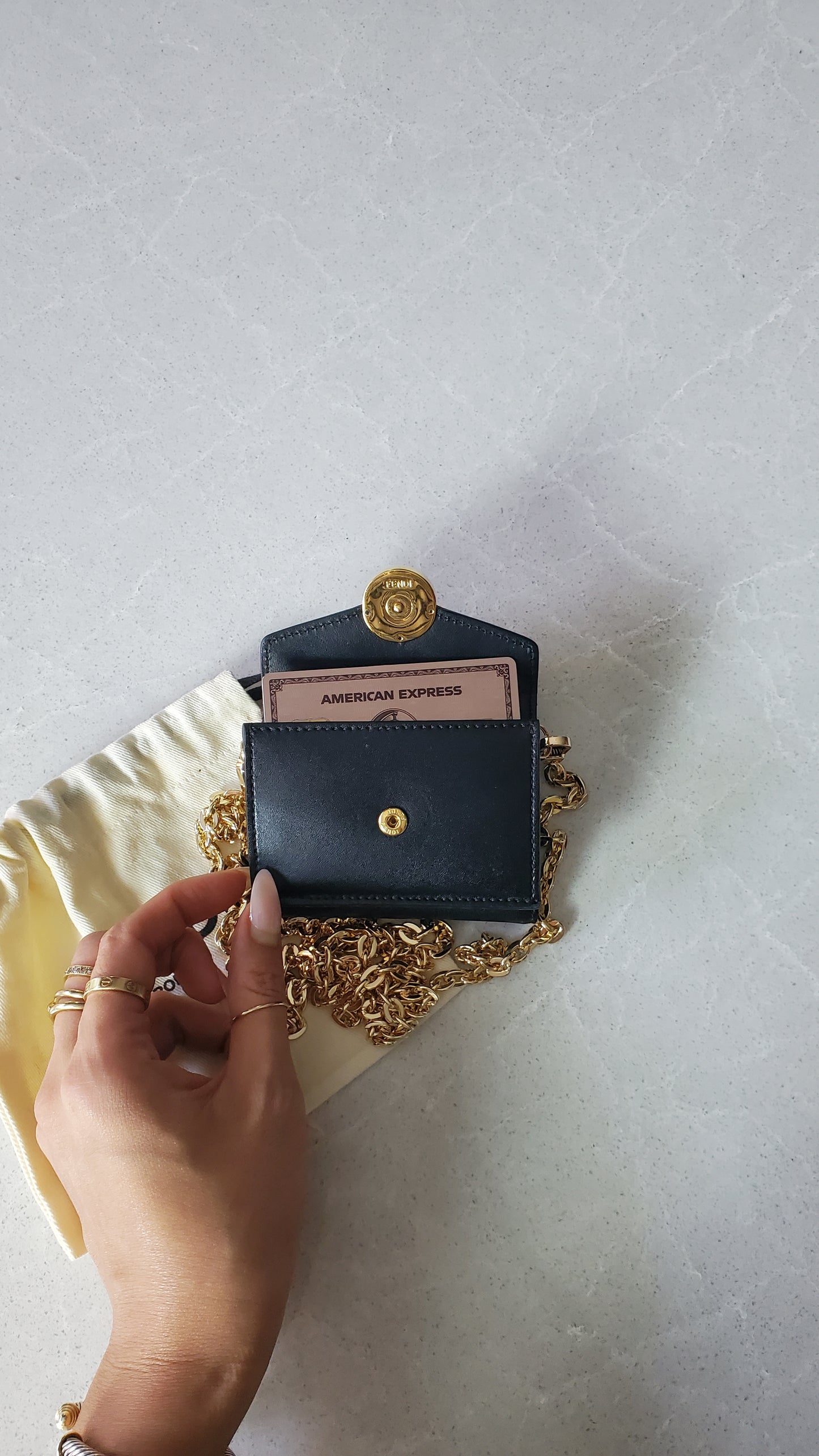 Authentic Fendi Upcycle Black Leather Mini Wallet with Chain