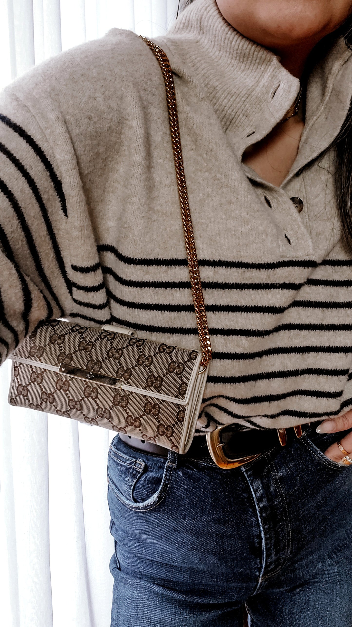 Authentic Gucci Upcycle Brown Wallet on Chain