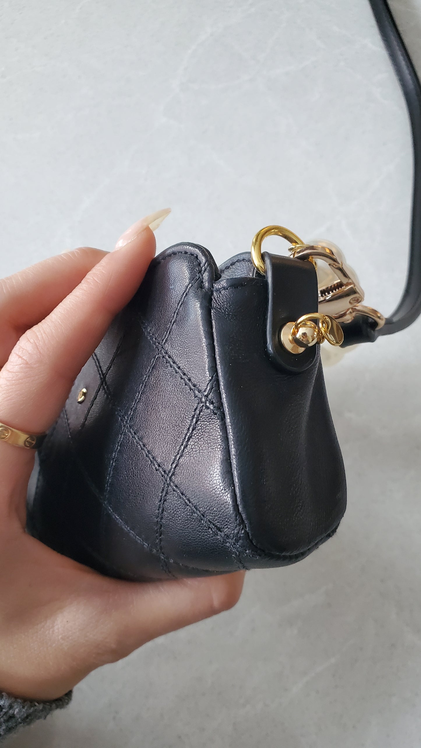 Authentic Chanel Upcycle Black Lambskin Small Pouch with Strap & Chain