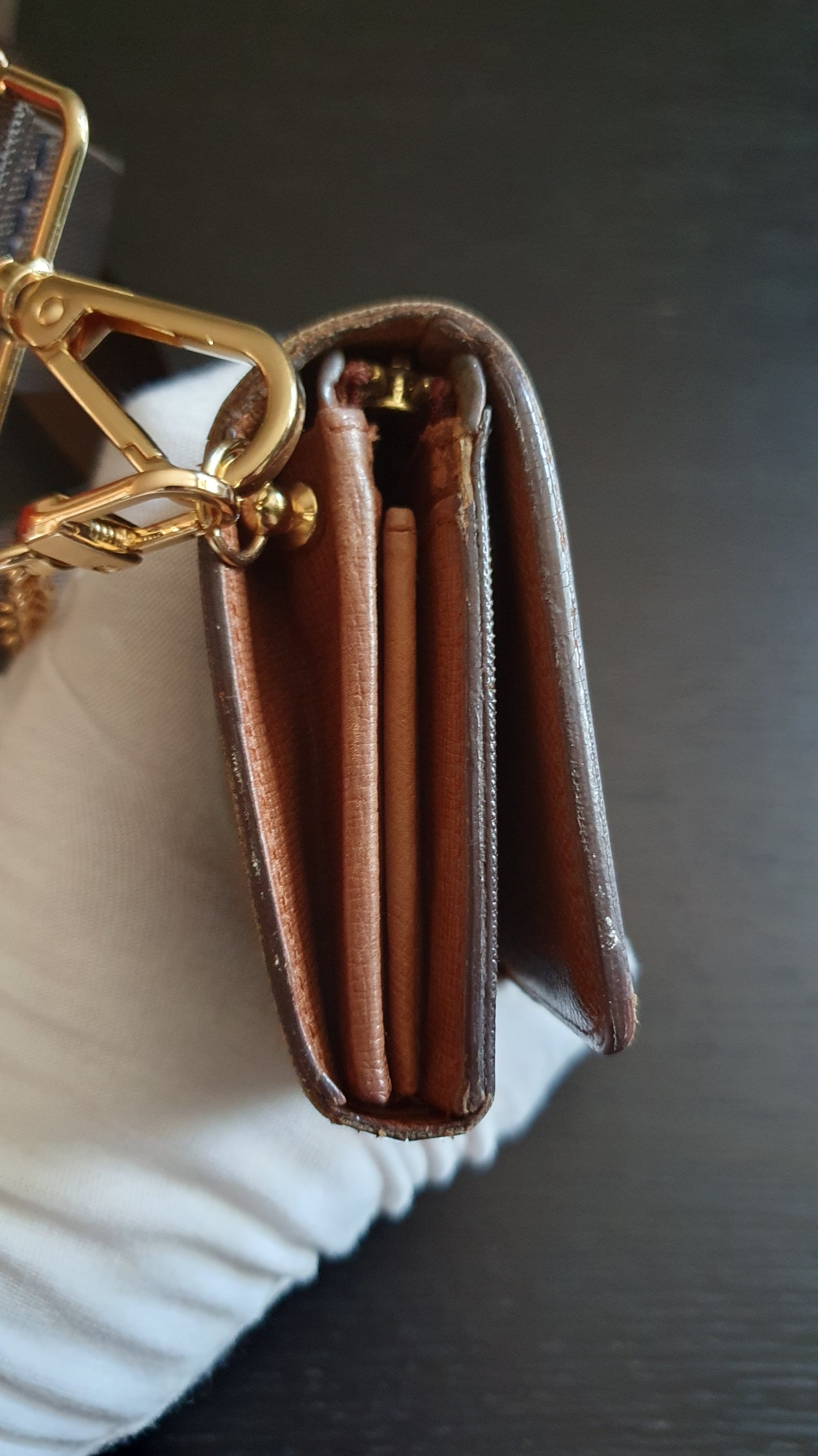 Authentic Vintage Louis Vuitton (2) Upcycle Small Wallet with Strap and Chain