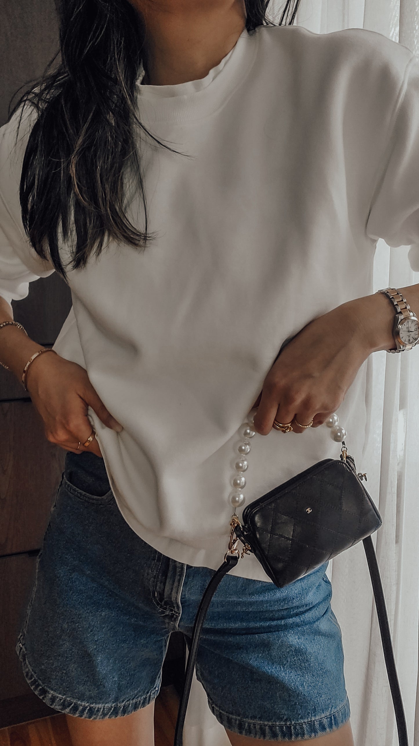 Authentic Chanel Upcycle Black Lambskin Small Pouch with Strap & Chain