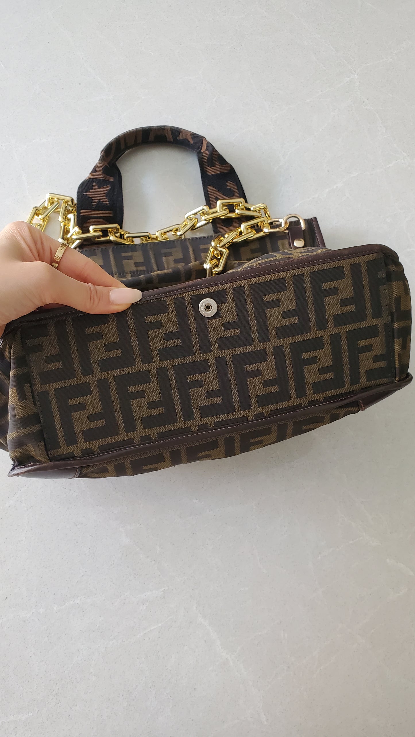 Authentic Fendi FF Upcycle Large Tote Bag with Chains