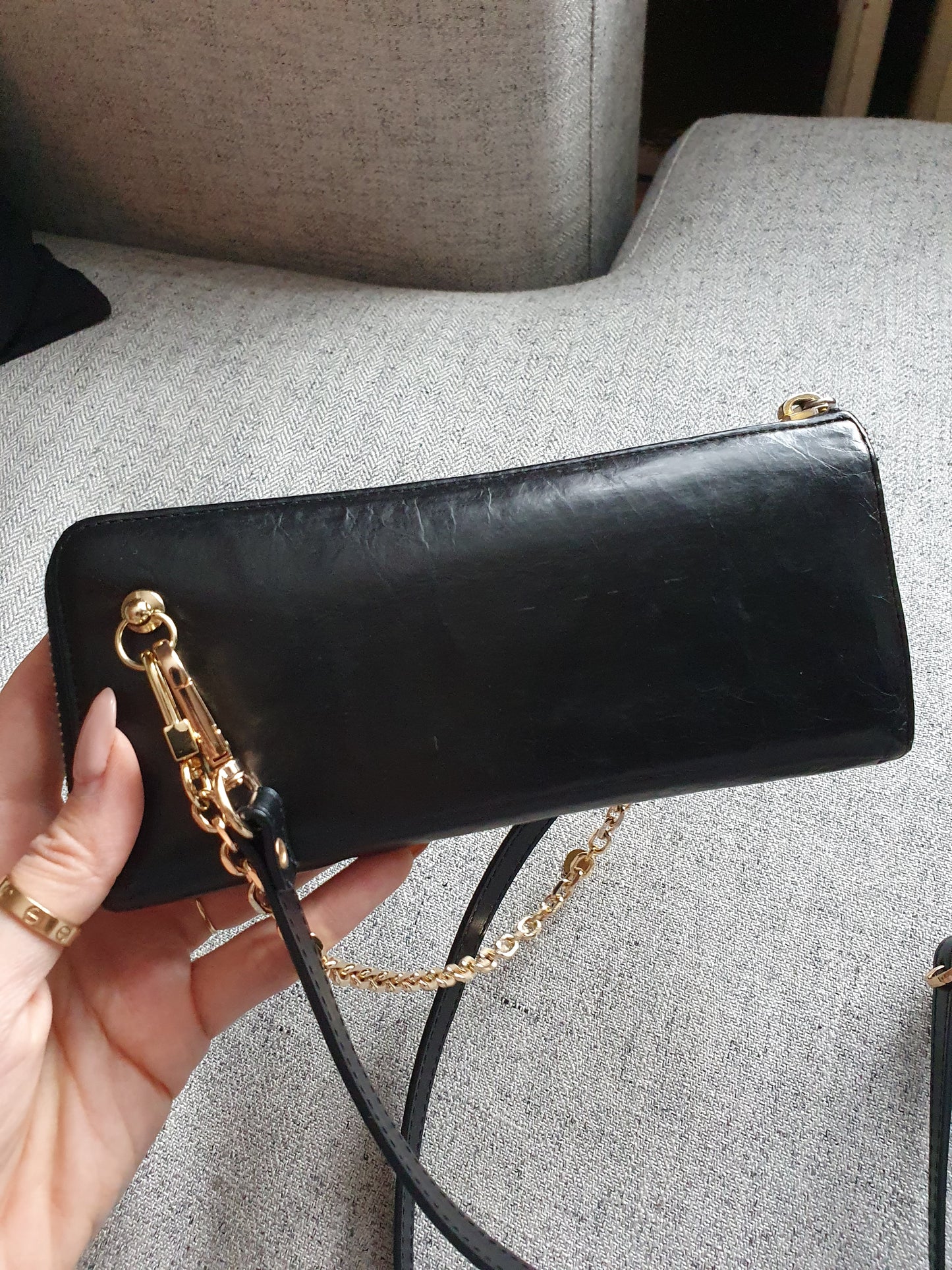 *New Drop* Authentic Miu Miu Upcycle Long Black Leather Wallet on Strap & Chain