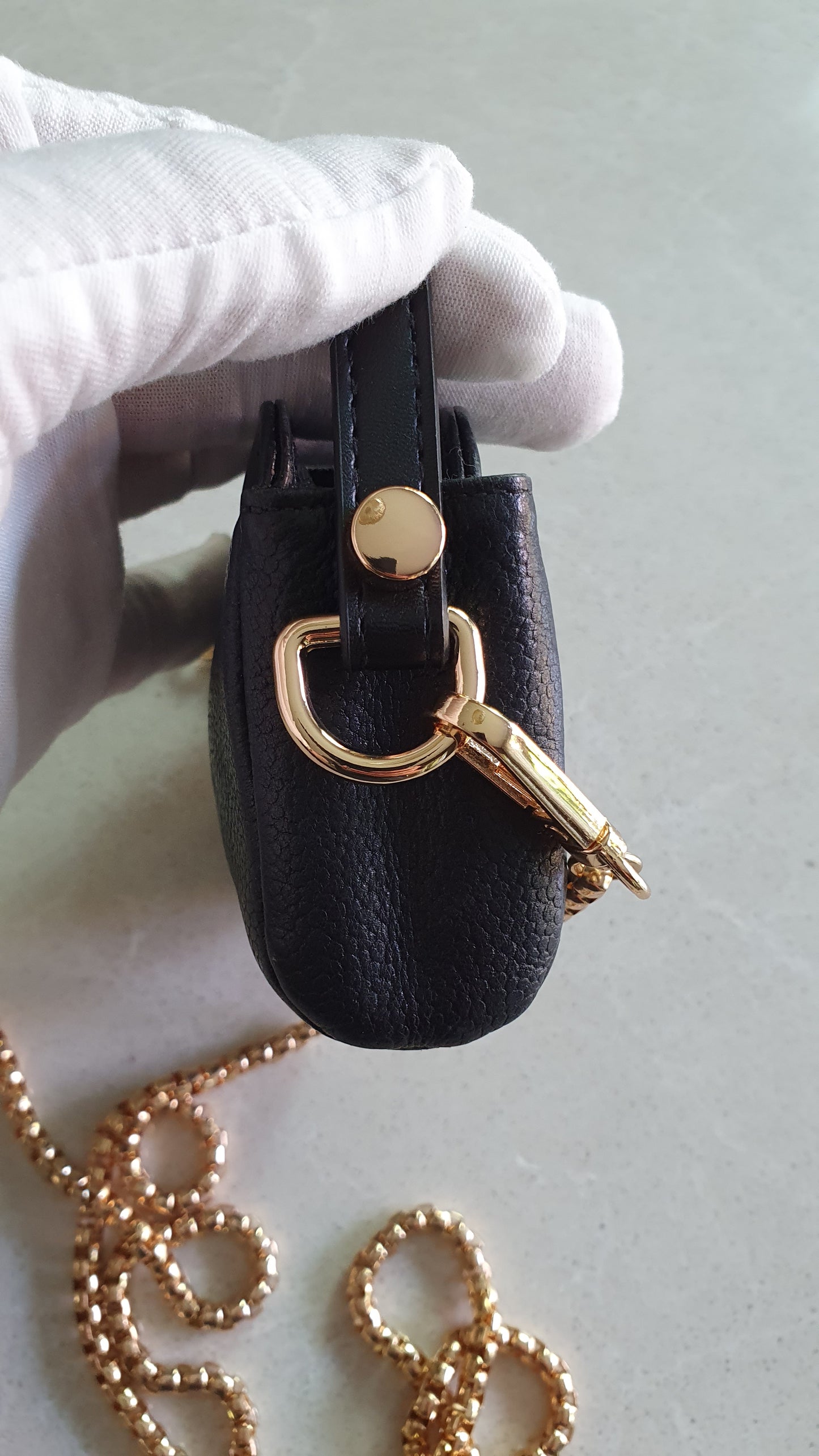 Authentic Chanel Upcycle Mini Black Caviar Pouch with Strap & Chain