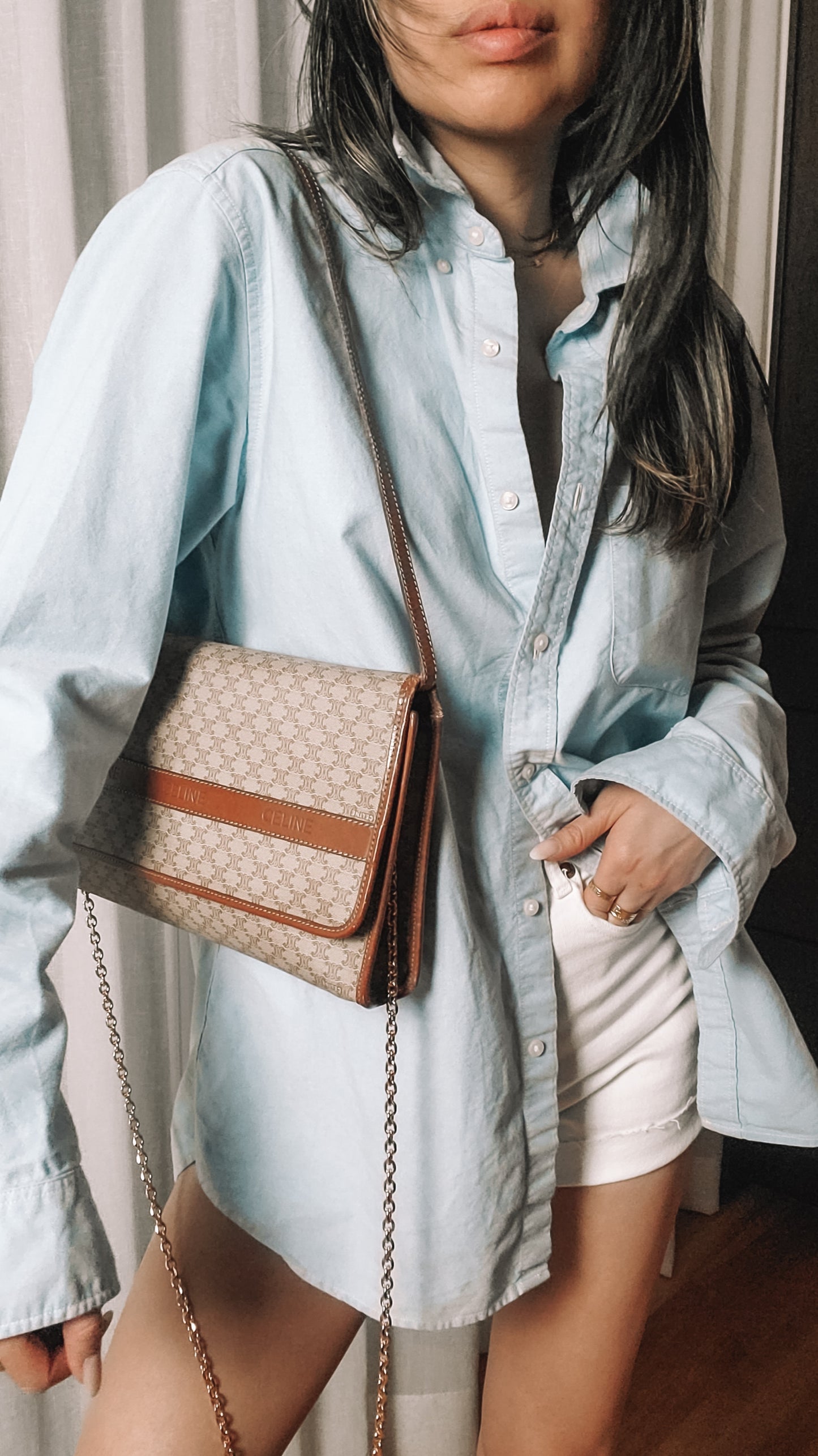 Authentic Vintage Celine (2/2) Upcycle Purse with Strap & Chain