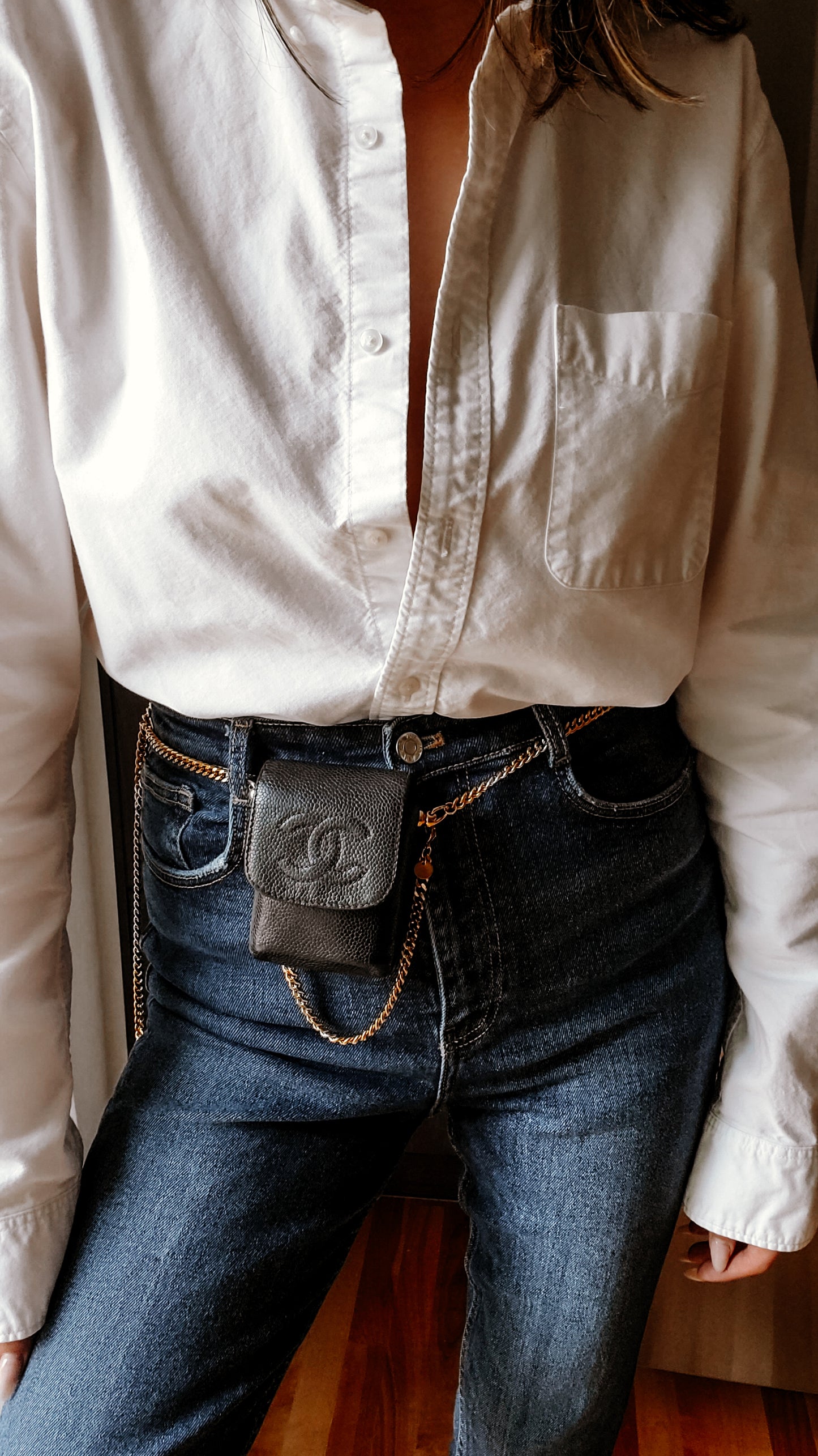 Authentic Vintage Chanel Upcycle Versatile Black Caviar Small Pouch on Chain