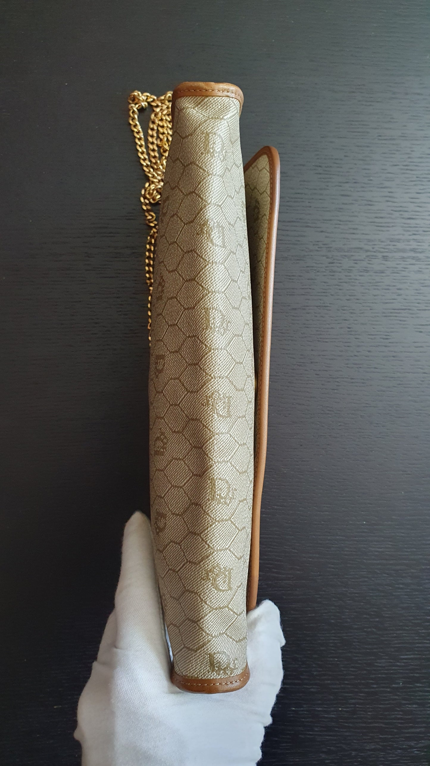 Authentic Vintage Dior Tan Purse with Versatile Chain