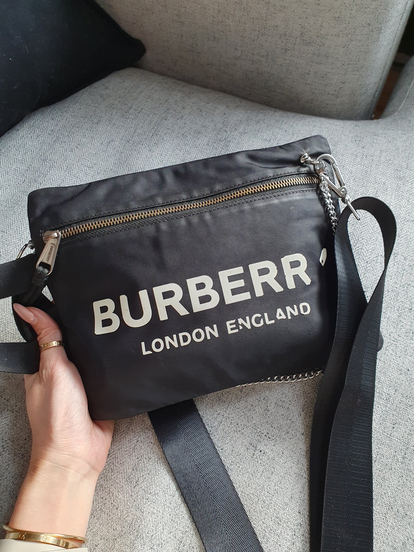 *New Drop* Authentic Burberry Upcycle Black Pouch on Strap & Chain