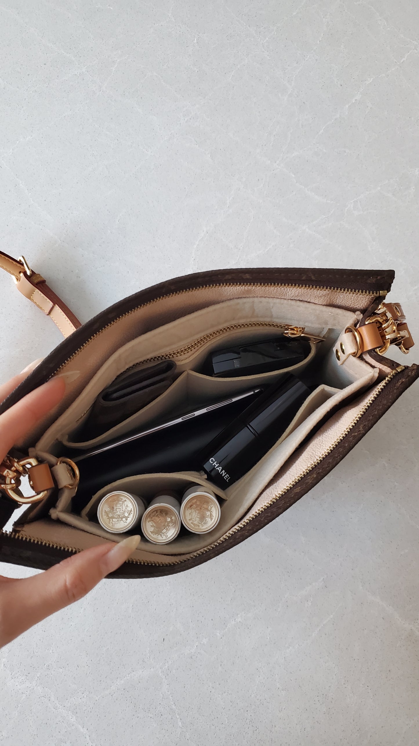 Authentic Vintage Louis Vuitton (Cream Insert) Upcycle Toiletry Pouch with Chain & 2 Straps